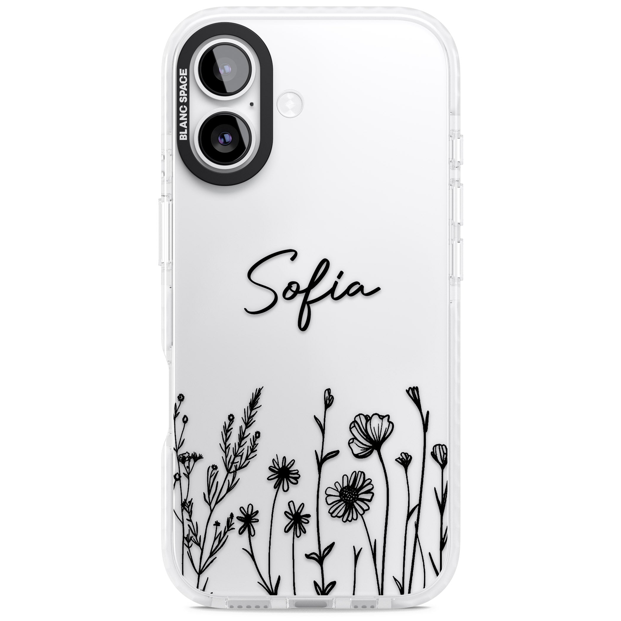 Personalised Black Wildflowers iPhone 17 Impact Clear Phone Case