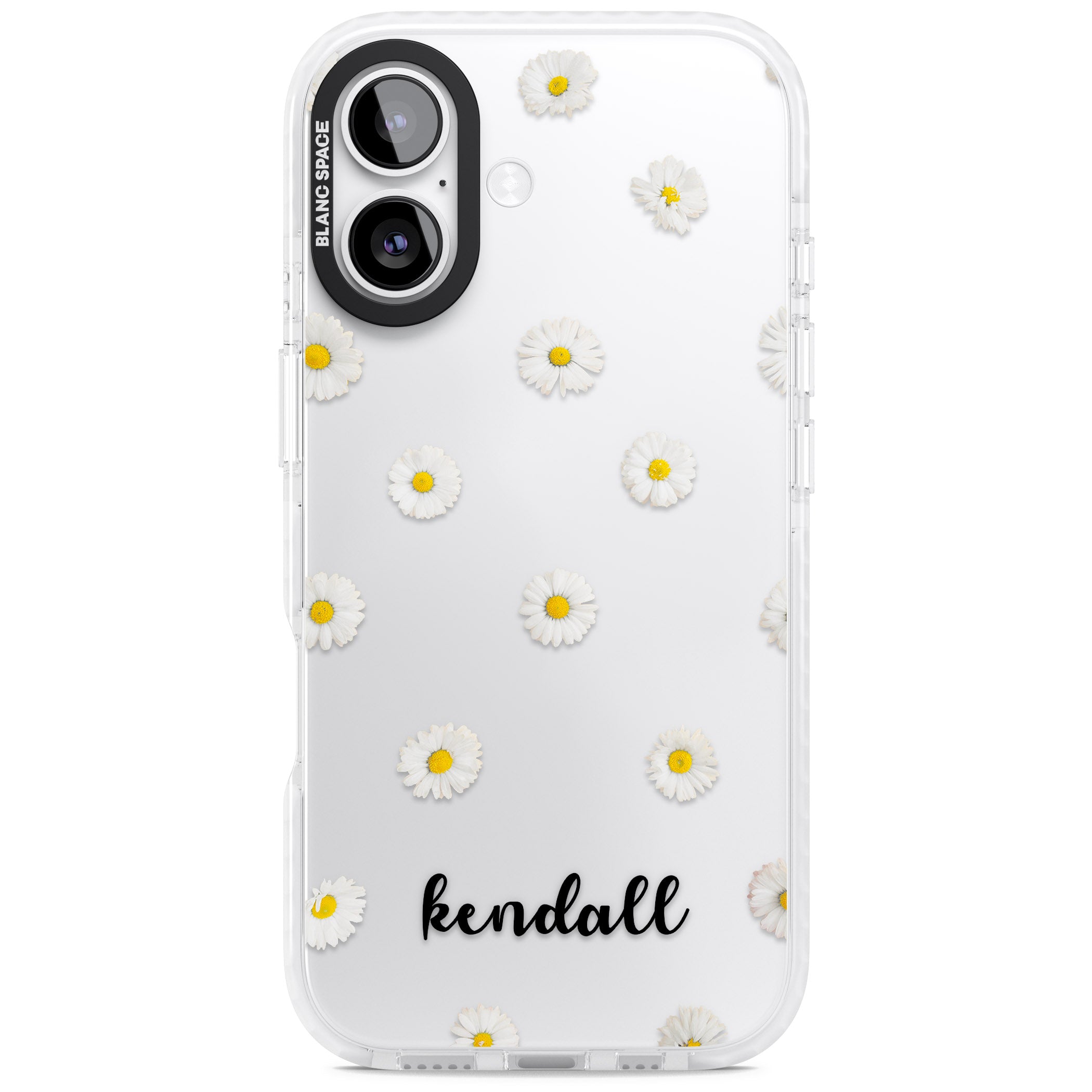 Personalised White Daisies & Cursive iPhone 17 Impact Clear Phone Case