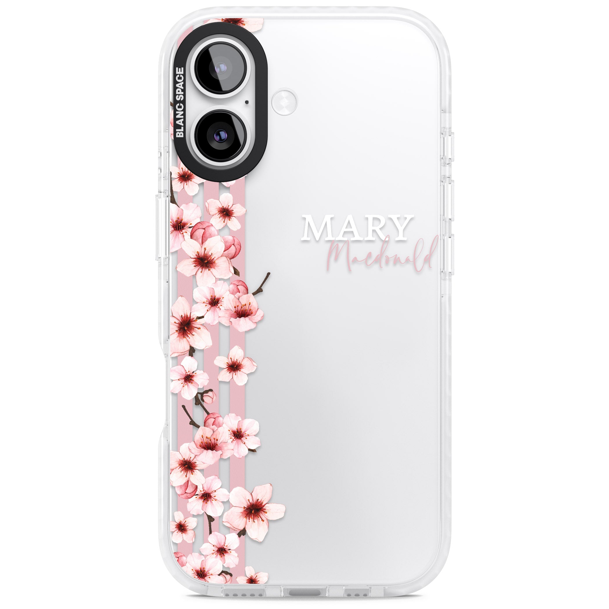 Personalised Cherry Blossom Stripes iPhone 17 Impact Clear Phone Case