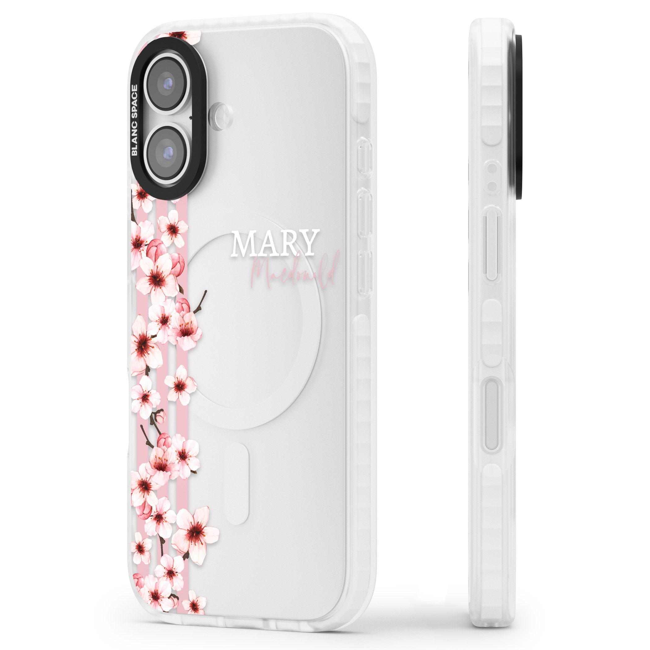Personalised Cherry Blossom Stripes iPhone 17 Impact Clear Phone Case Side Profile