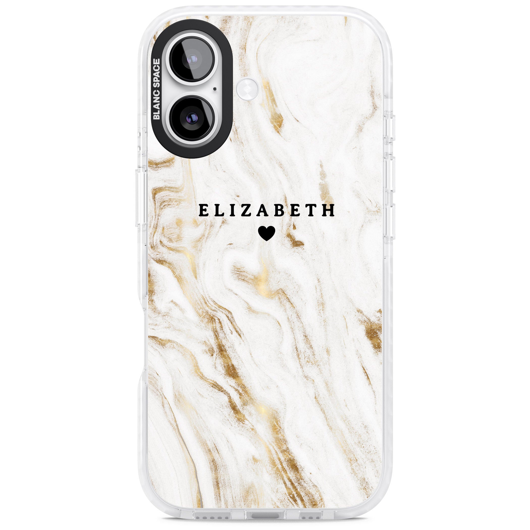 Personalised White & Gold Swirl Marble iPhone 17 Impact Clear Phone Case