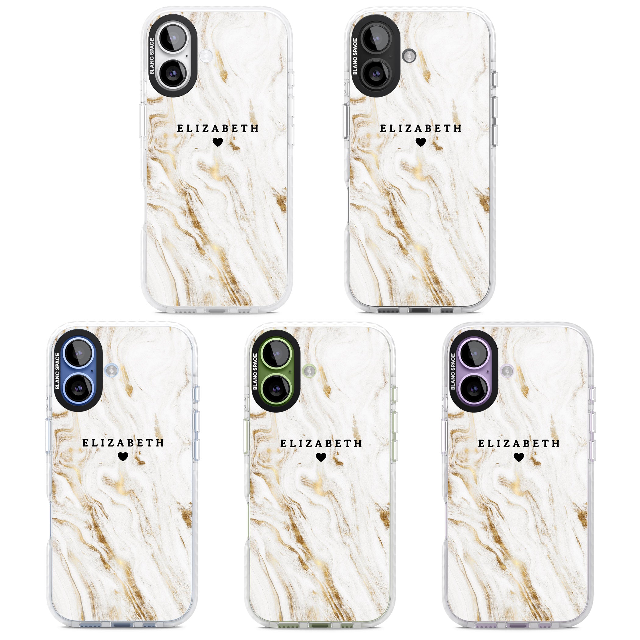 Personalised White & Gold Swirl Marble iPhone 17 Impact Clear Phone Case APT Impact Protection