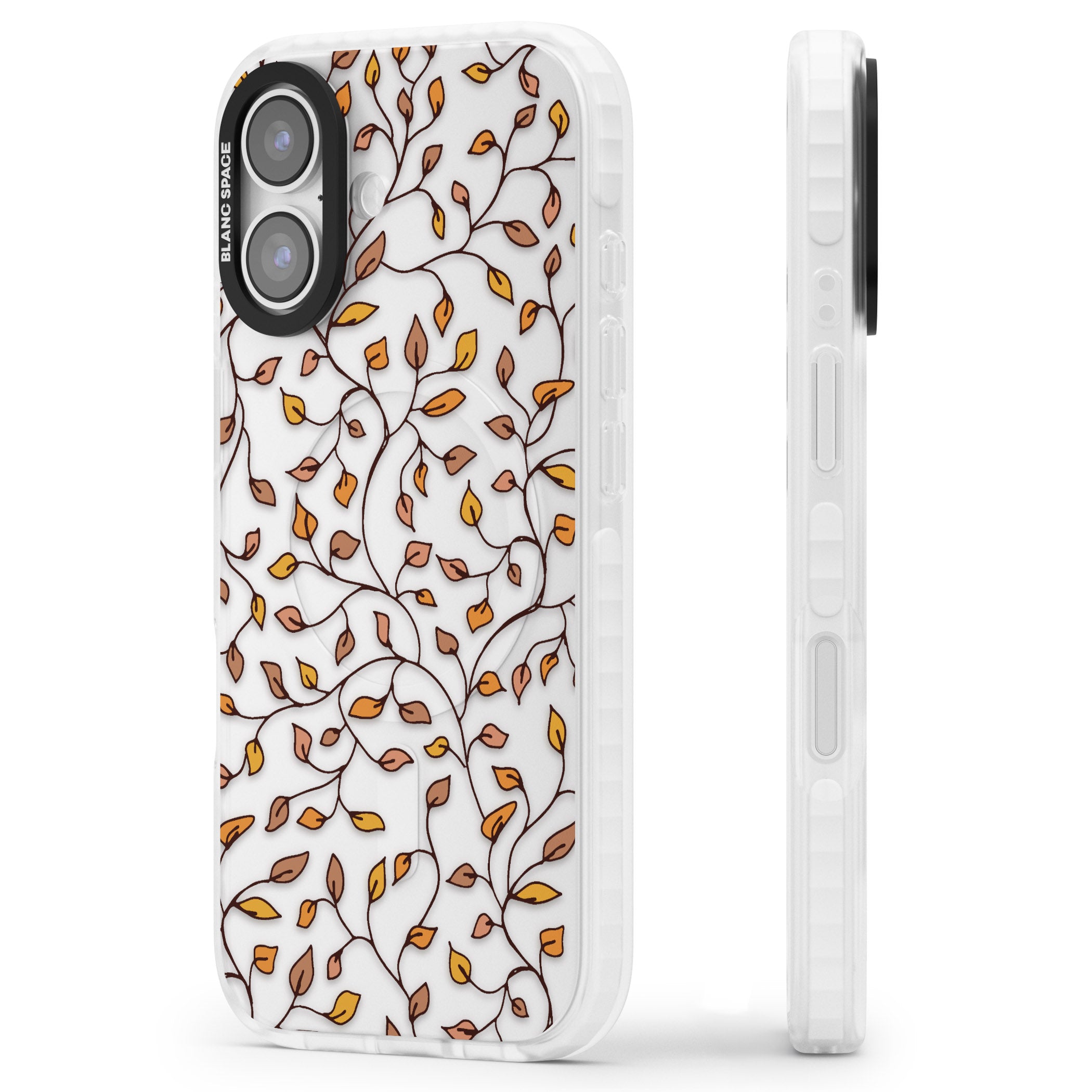 Personalised Autumn Leaves Pattern iPhone 17 Impact Clear Phone Case Side Profile