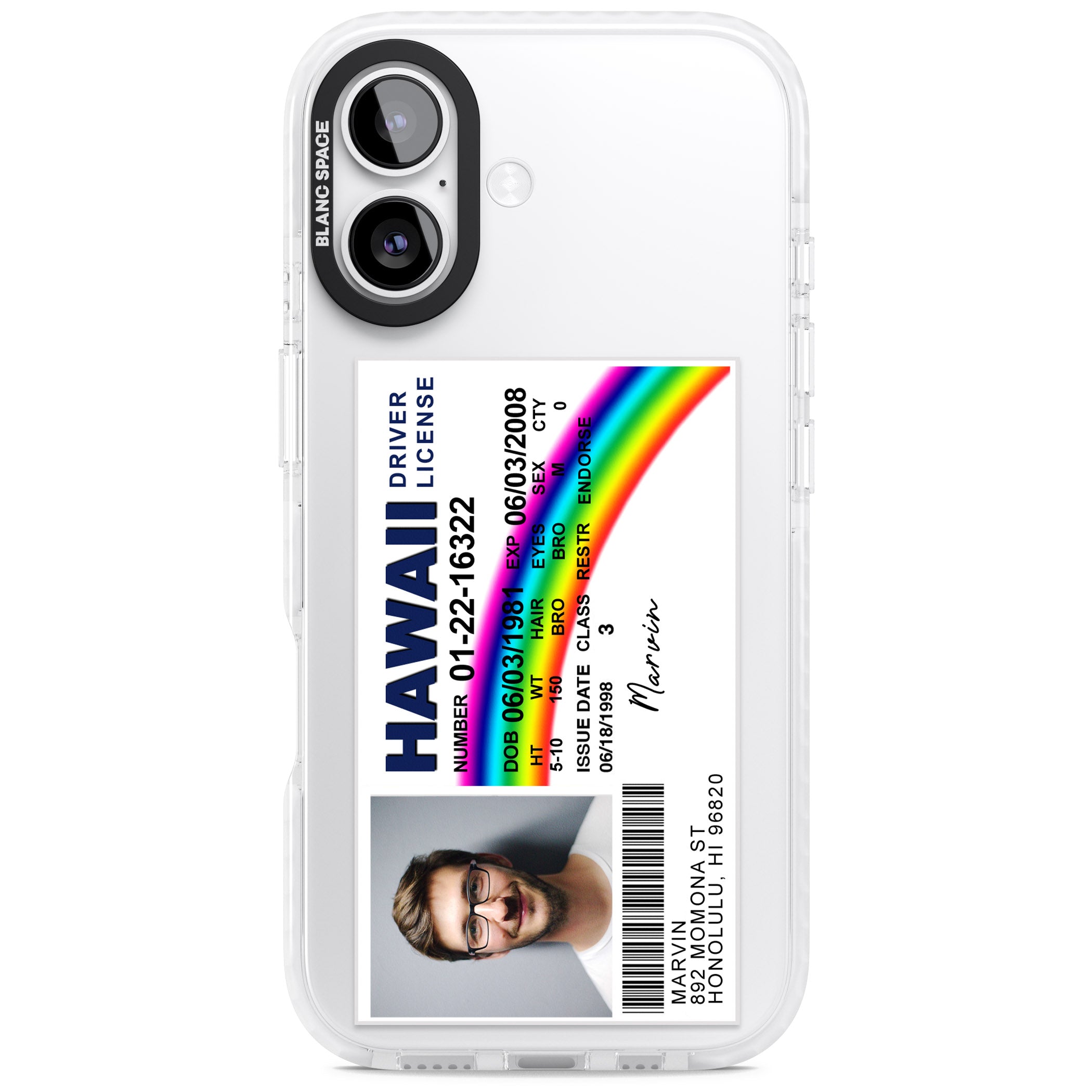 Personalised Hawaii Driving License iPhone 17 Impact Clear Phone Case