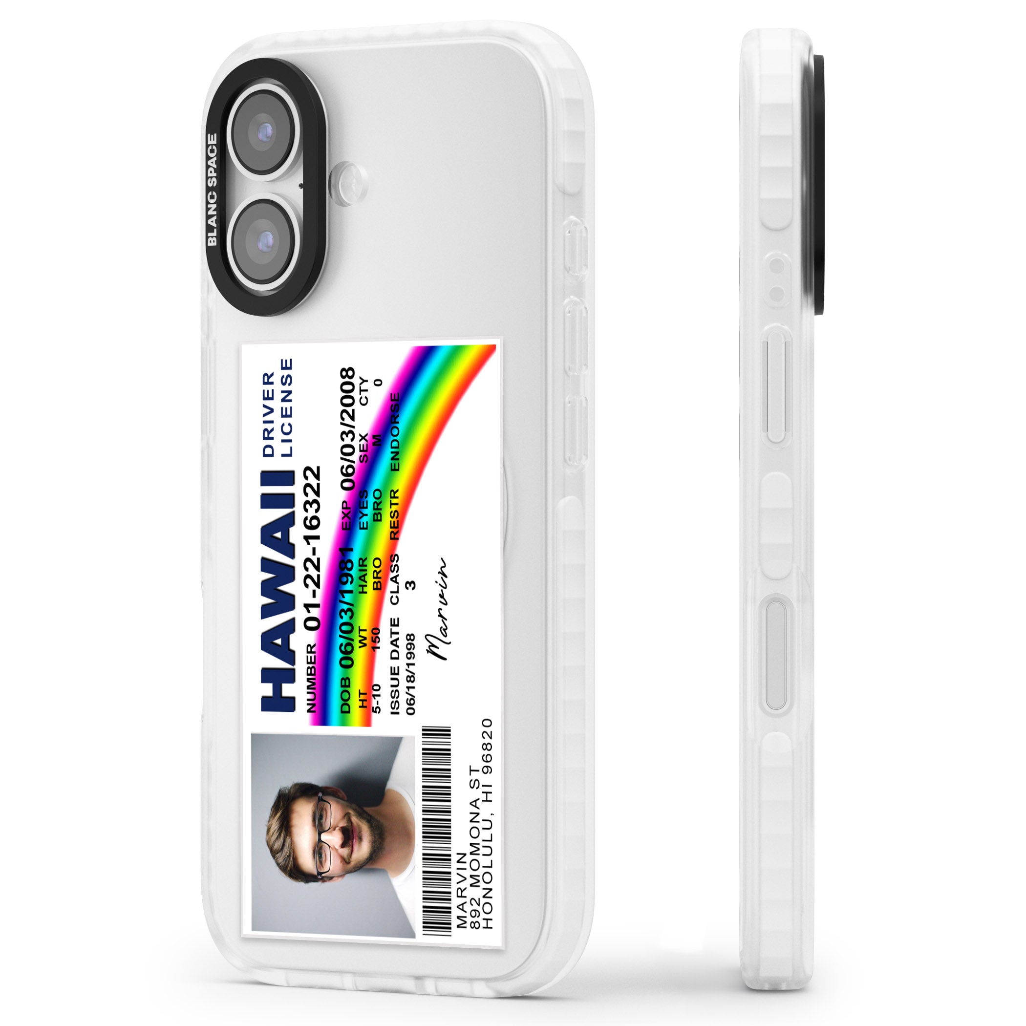 Personalised Hawaii Driving License iPhone 17 Impact Clear Phone Case Side Profile