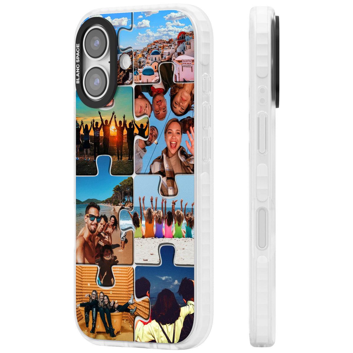Personalised Jigsaw Photo Grid iPhone 16 / iPhone 16 Plus / iPhone 17 Impact Clear Phone Case side