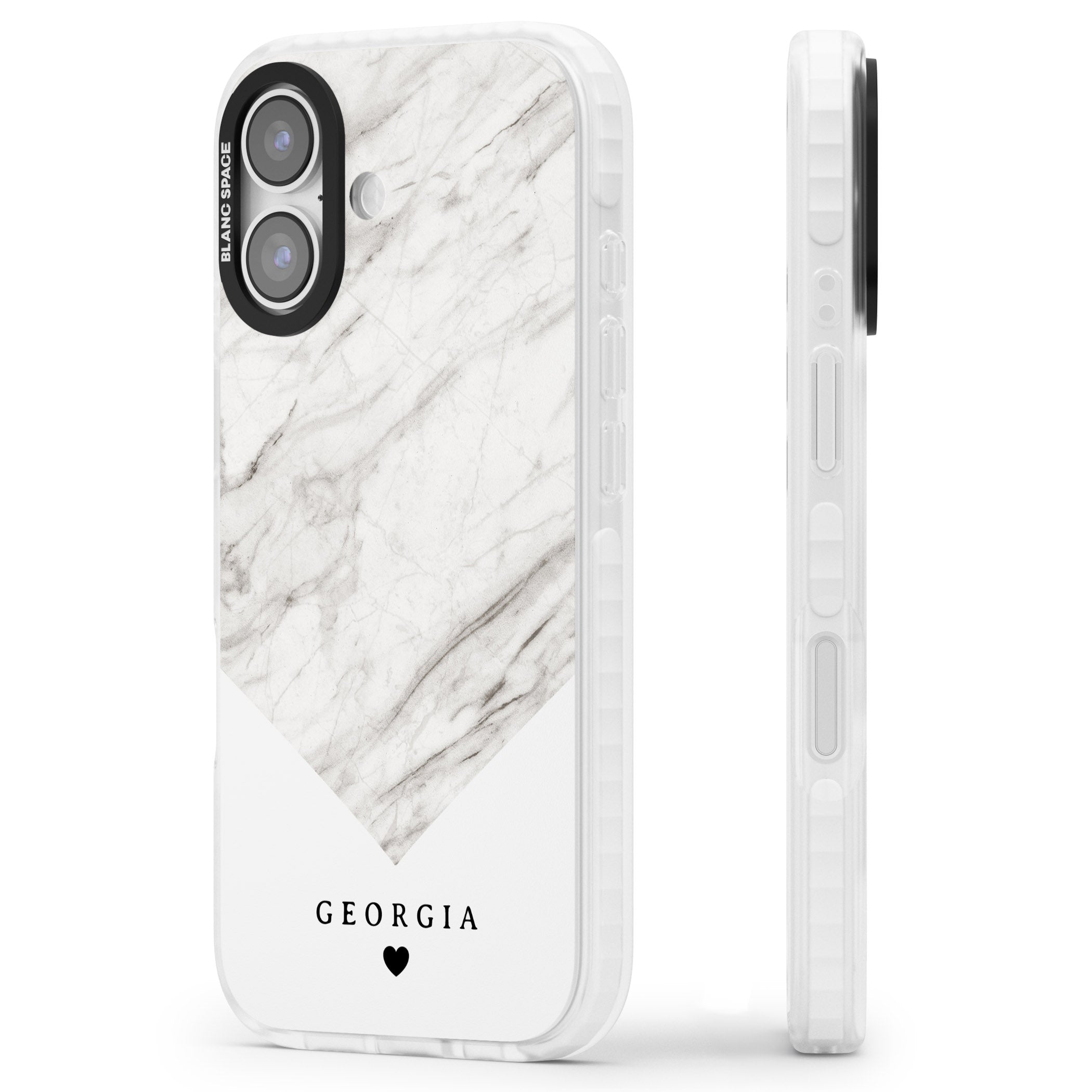 Personalised White Marble iPhone 17 Impact Clear Phone Case Side Profile
