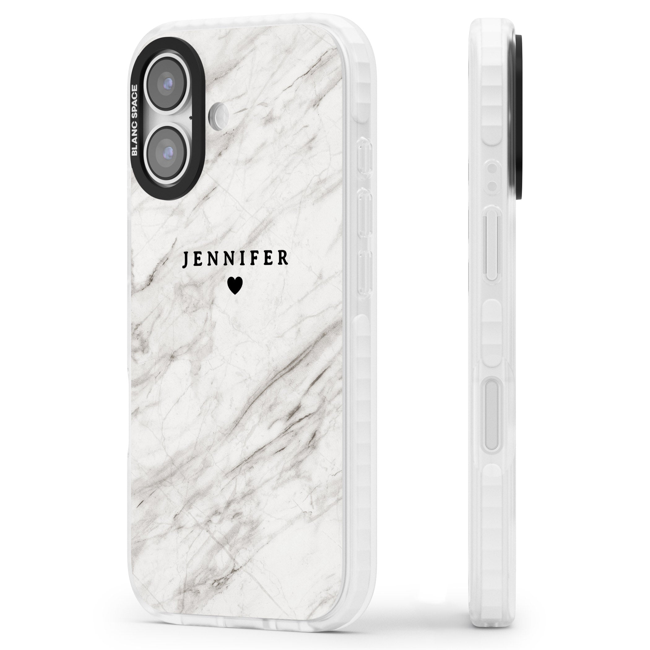 Personalised Light Grey Marble iPhone 17 Impact Clear Phone Case Side Profile