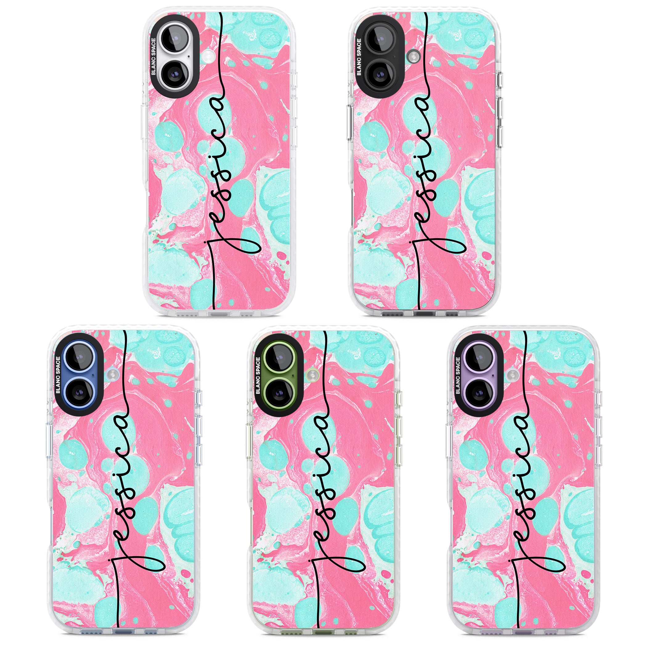 Personalised Turquoise & Pink Marbled iPhone 17 Impact Clear Phone Case APT Impact Protection