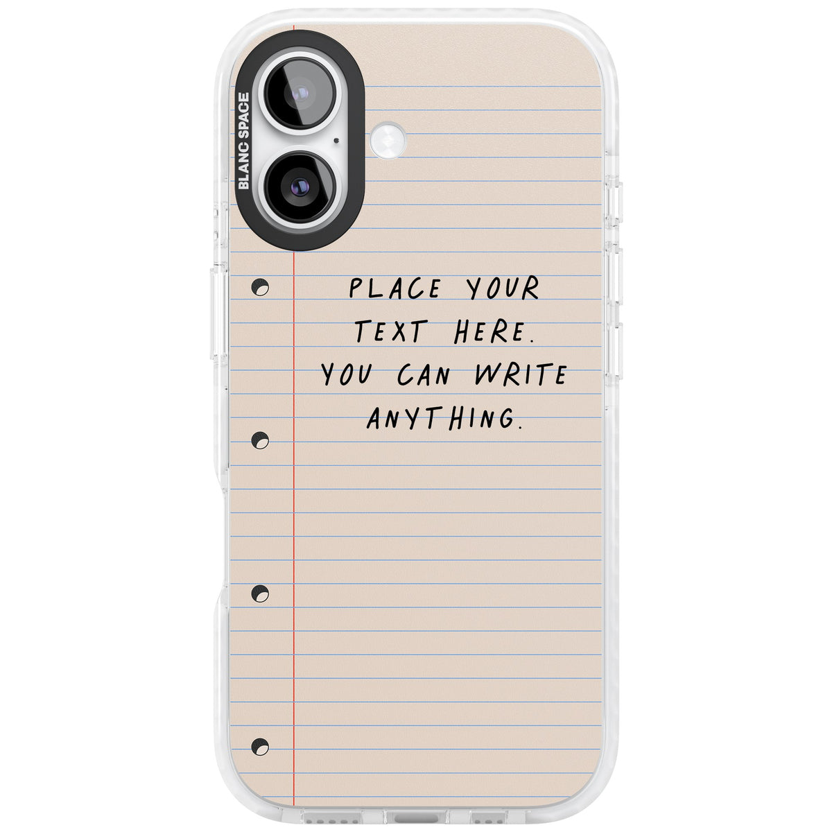 Personalised Lined Paper iPhone 16 / iPhone 16 Plus / iPhone 17 Impact Clear Phone Case front