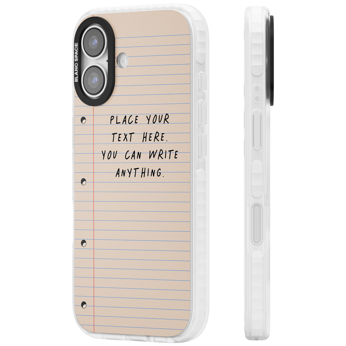 Personalised Lined Paper iPhone 16 / iPhone 16 Plus / iPhone 17 Impact Clear Phone Case side