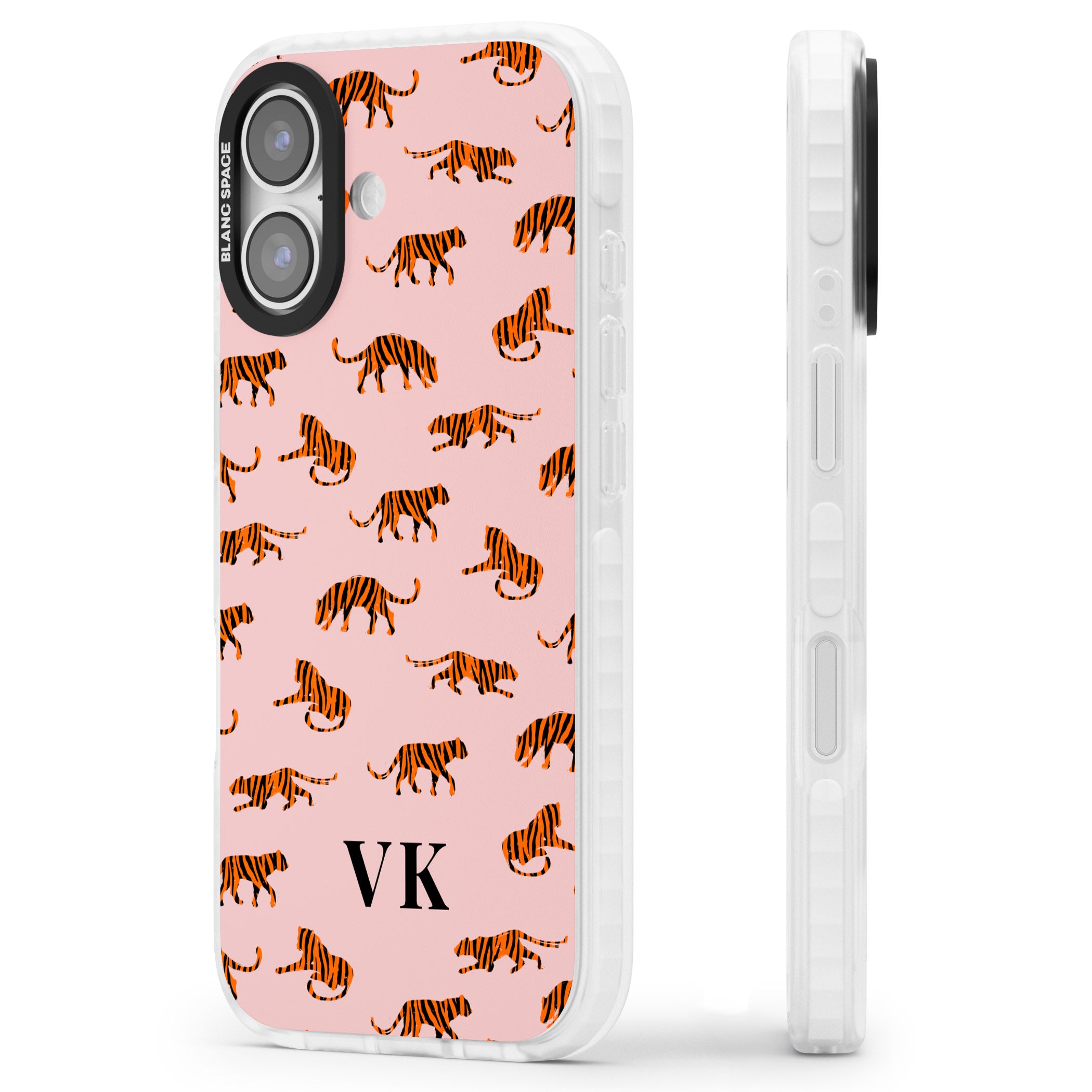 Personalised Pink Safari Tiger Pattern iPhone 17 Impact Clear Phone Case Side Profile