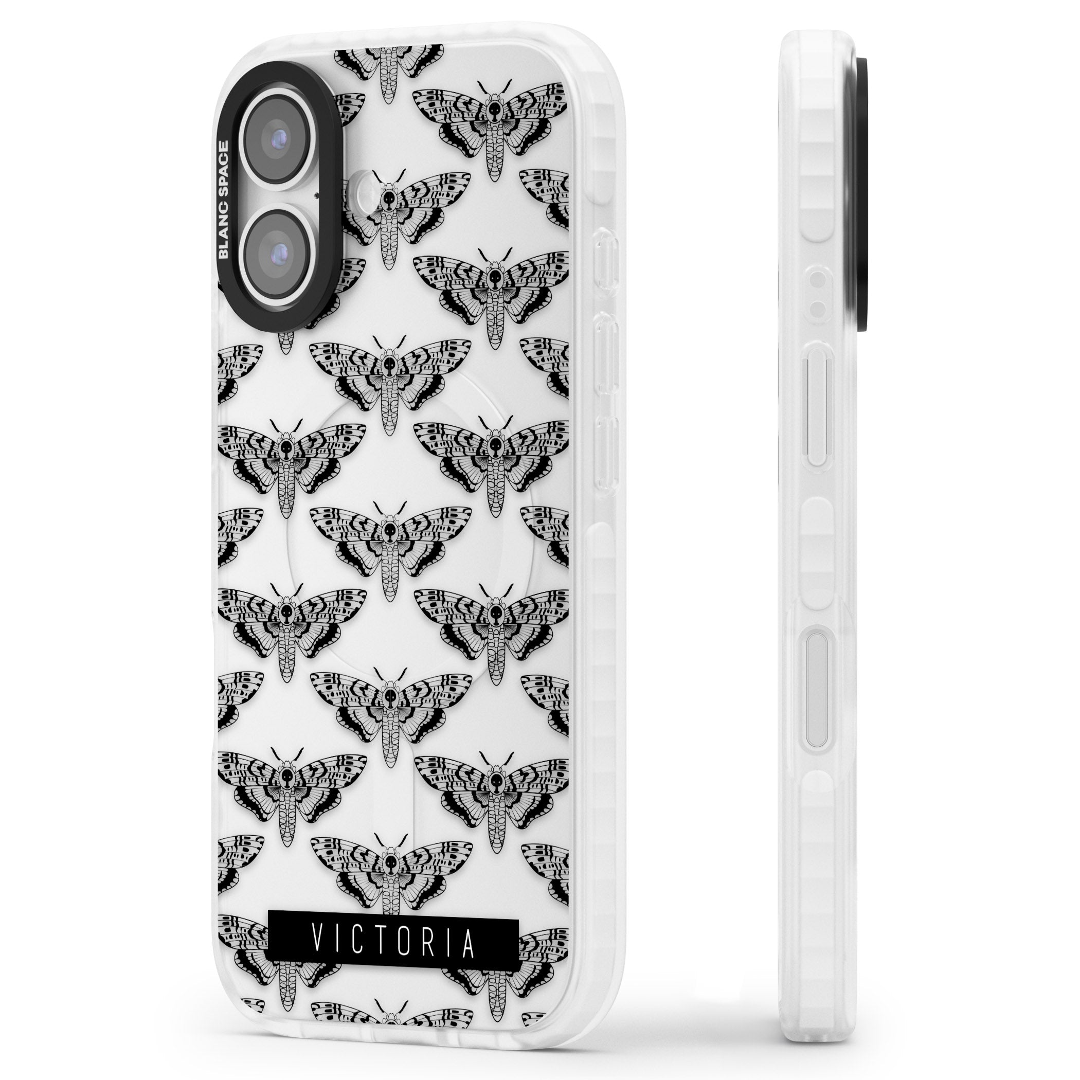 Personalised Hawk Moth Pattern iPhone 17 Impact Clear Phone Case Side Profile