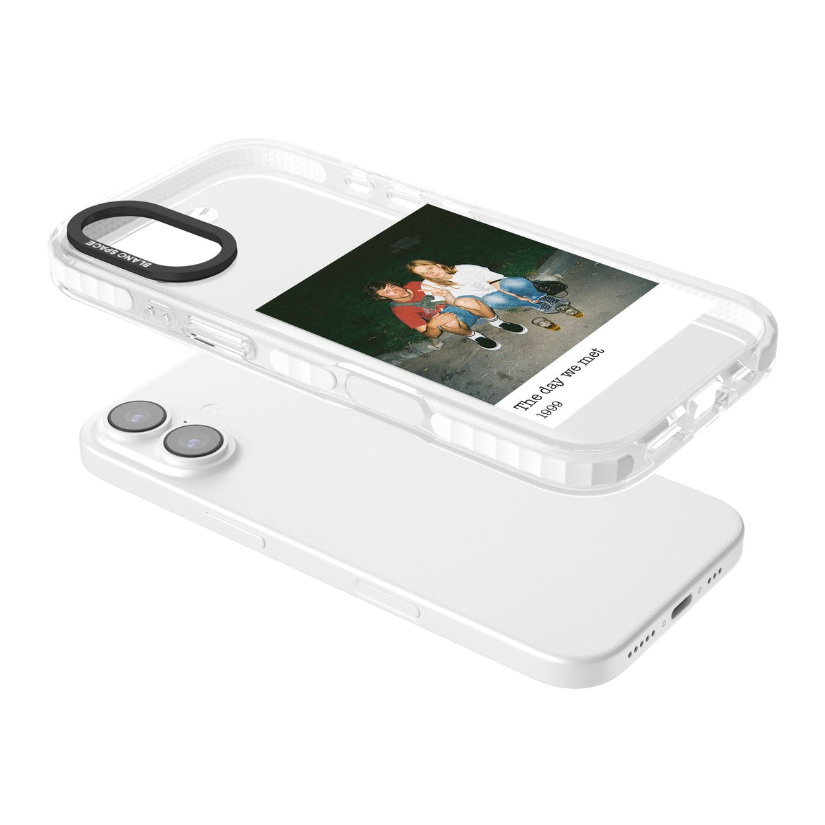 Personalised Photo Memory iPhone 16 / iPhone 16 Plus / iPhone 17 Impact Clear Phone Case angled
