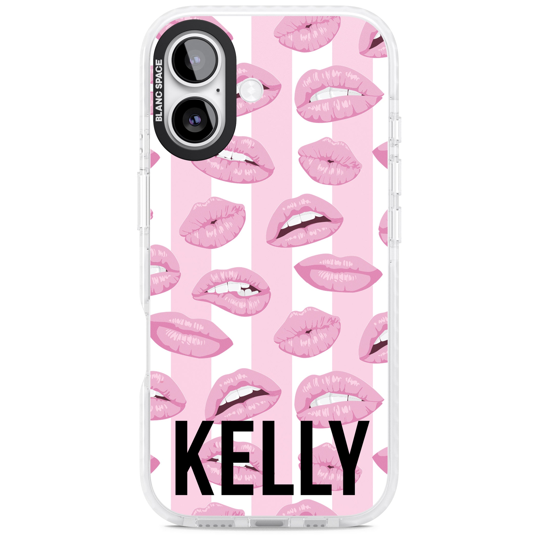 Personalised Pink Stripes & Lips iPhone 17 Impact Clear Phone Case