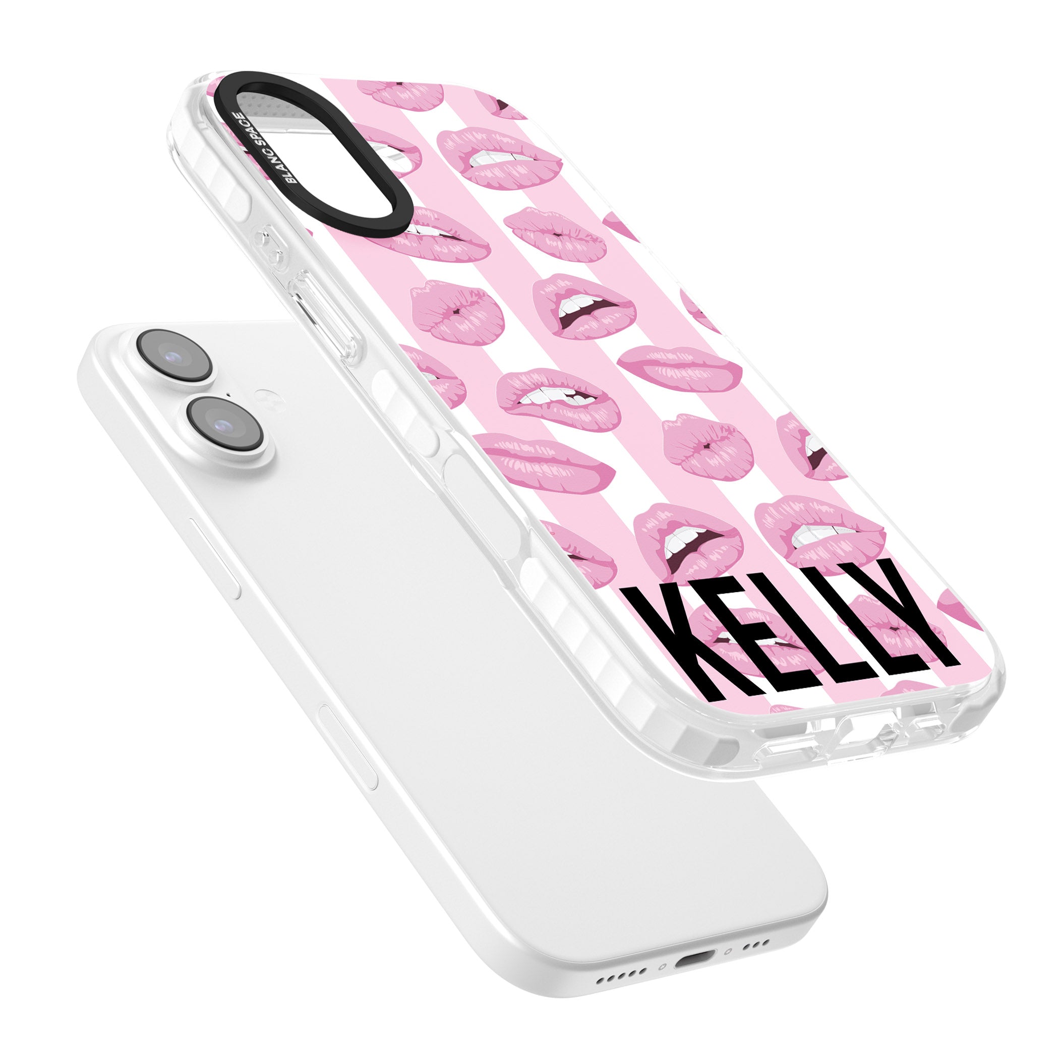 Personalised Pink Stripes & Lips iPhone 17 Impact Clear Phone Case Colours