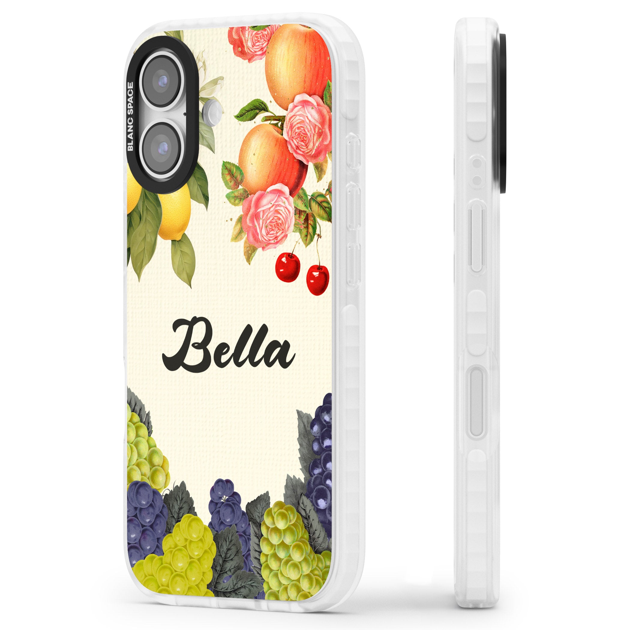 Personalised Vintage Fruits iPhone 17 Impact Clear Phone Case Side Profile