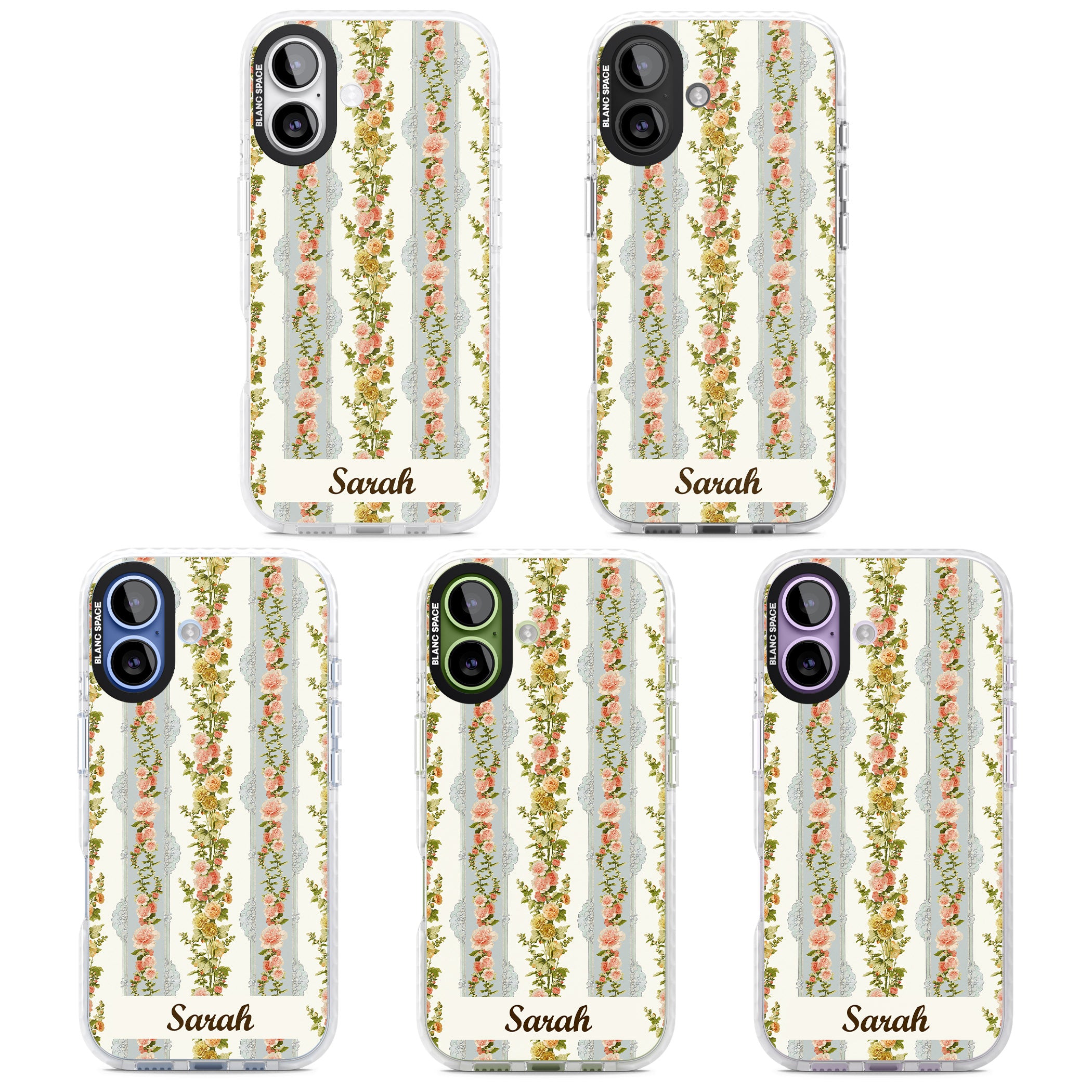 Personalised Vintage Floral Stripes iPhone 17 Impact Clear Phone Case APT Impact Protection