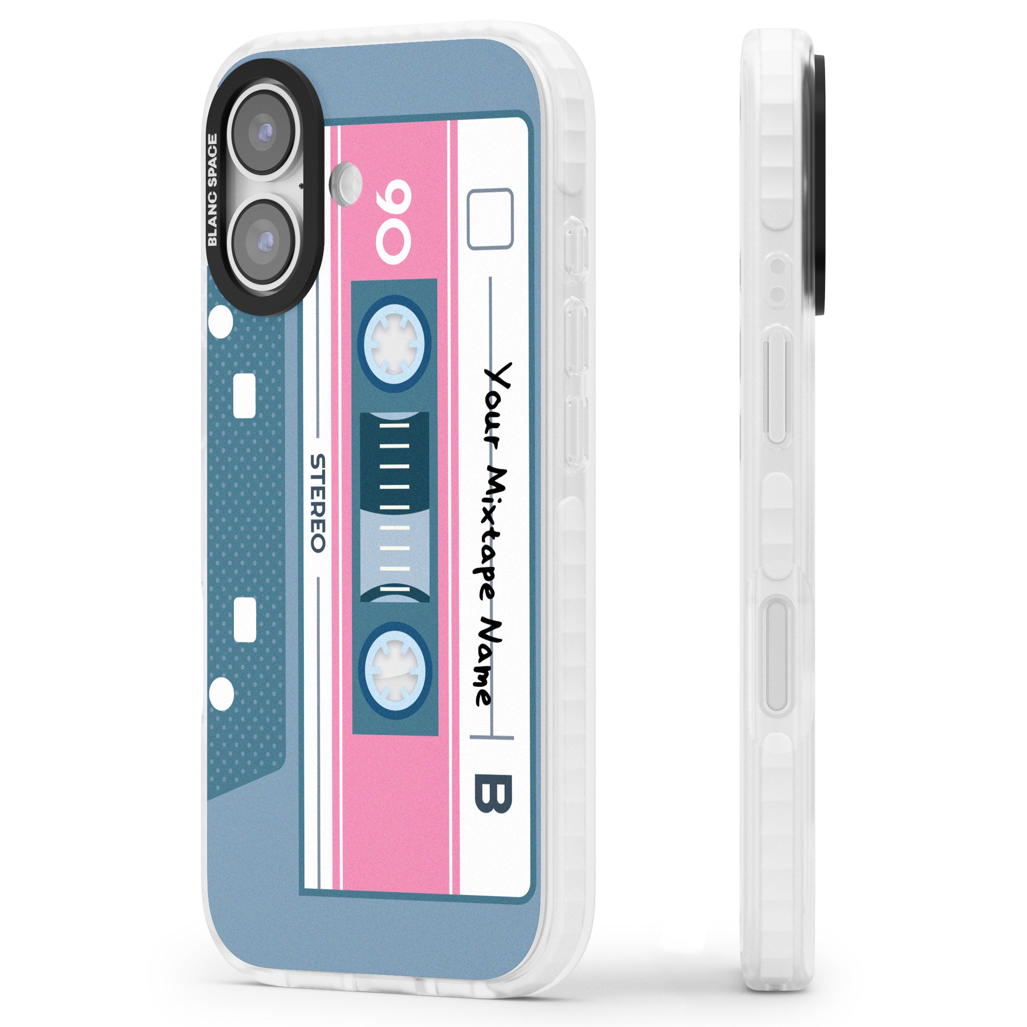 Personalised Retro Cassette Mixtape iPhone 17 Impact Clear Phone Case Side Profile