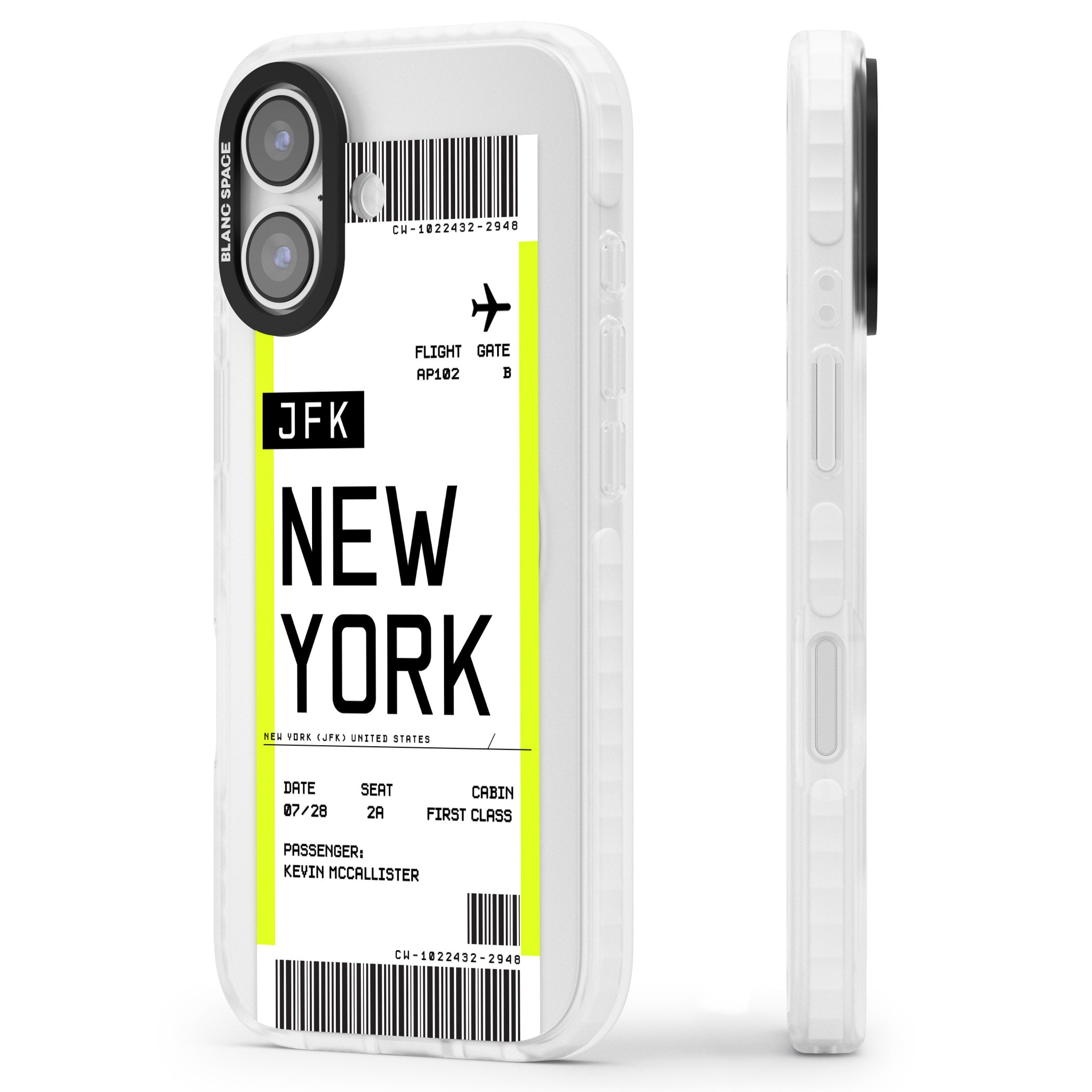 Personalised New York Boarding Pass iPhone 17 Impact Clear Phone Case Side Profile