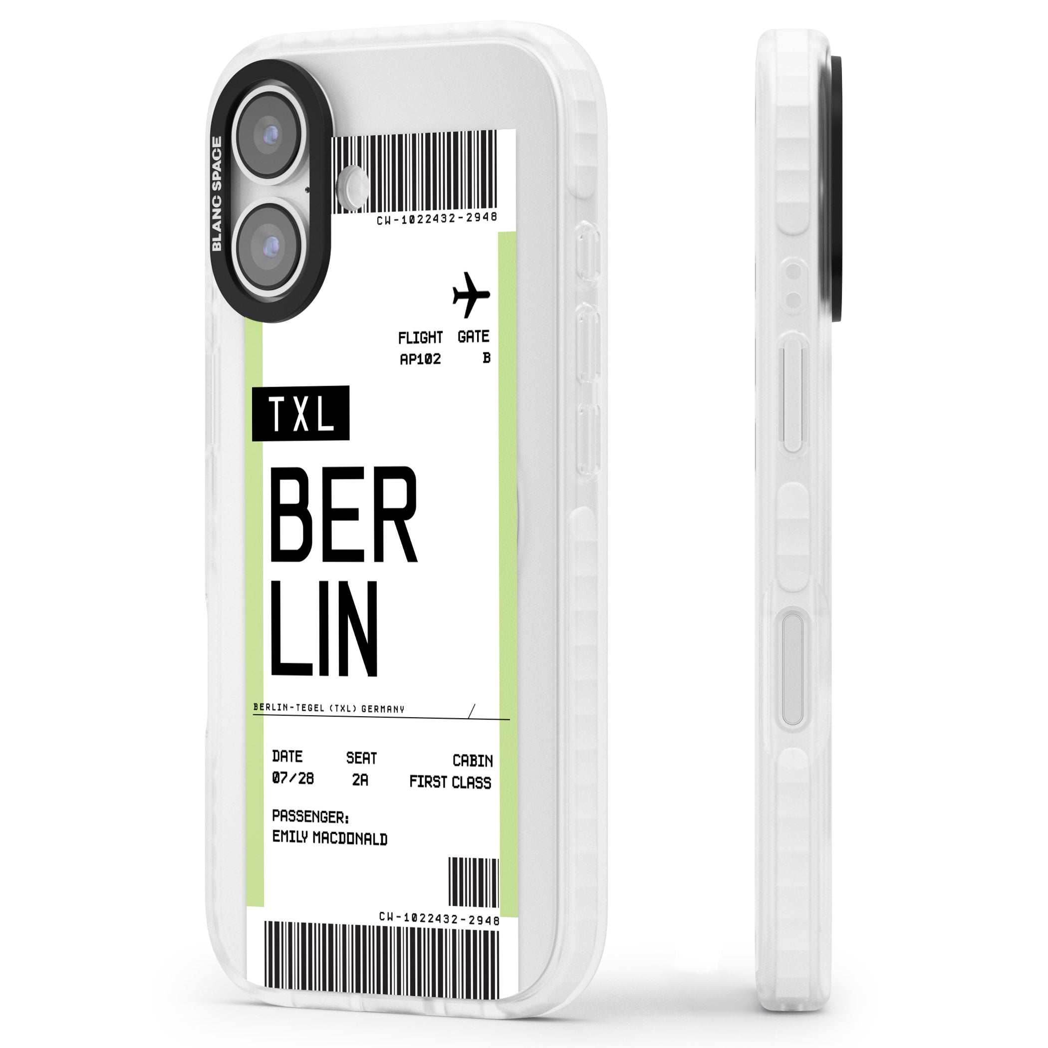 Personalised Berlin Boarding Pass iPhone 17 Impact Clear Phone Case Side Profile