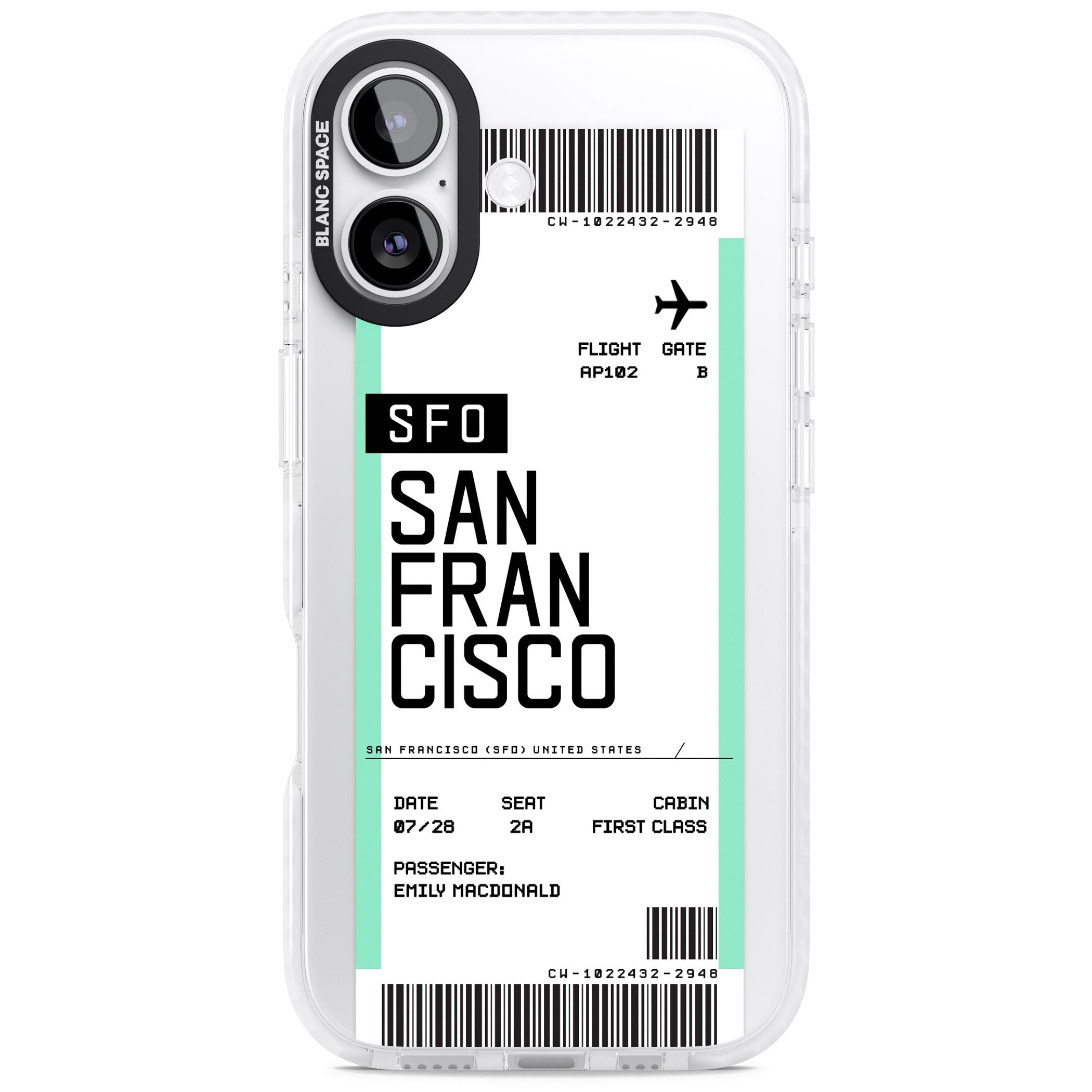 Personalised San Francisco Boarding Pass iPhone 17 Impact Clear Phone Case