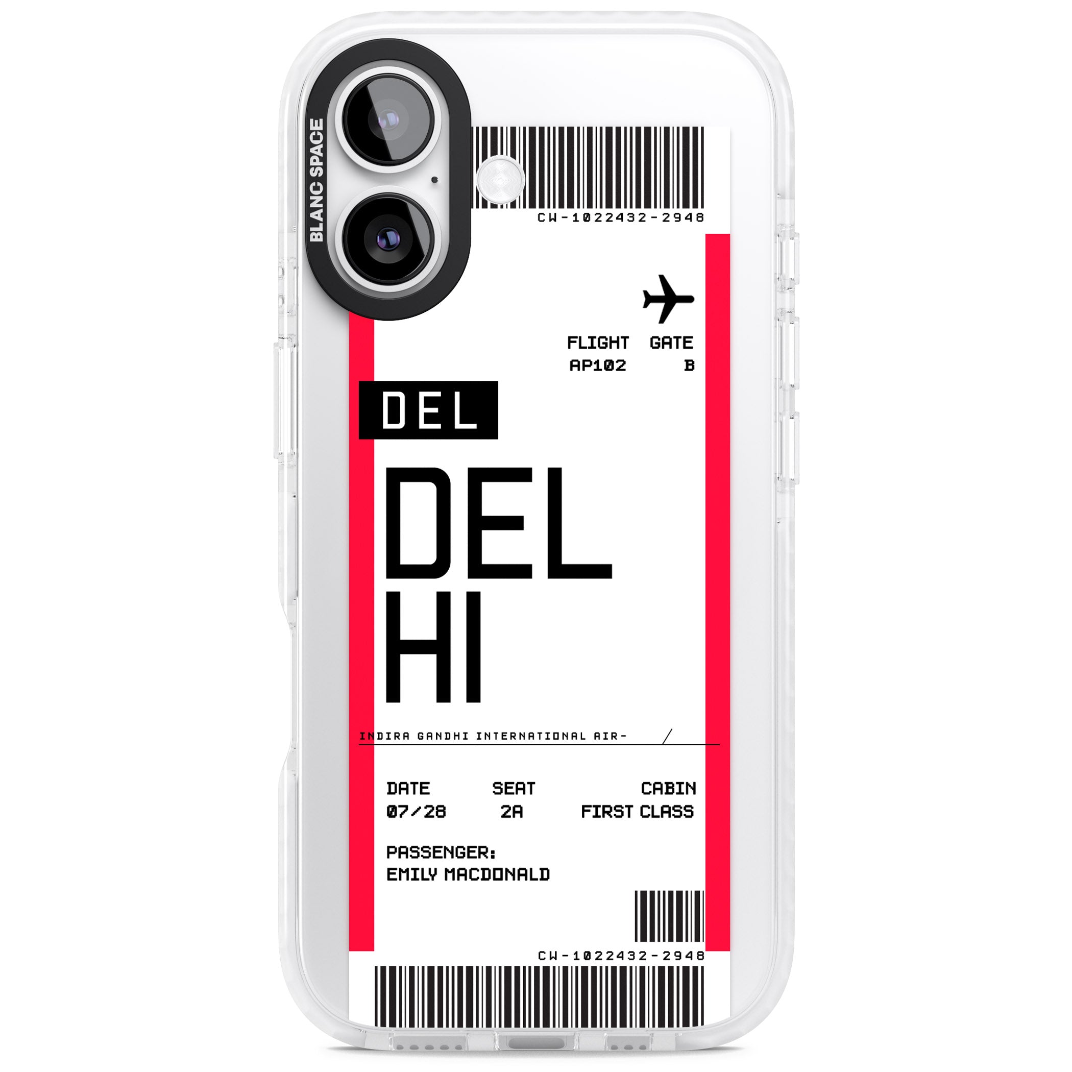 Personalised Delhi Boarding Pass iPhone 17 Impact Clear Phone Case
