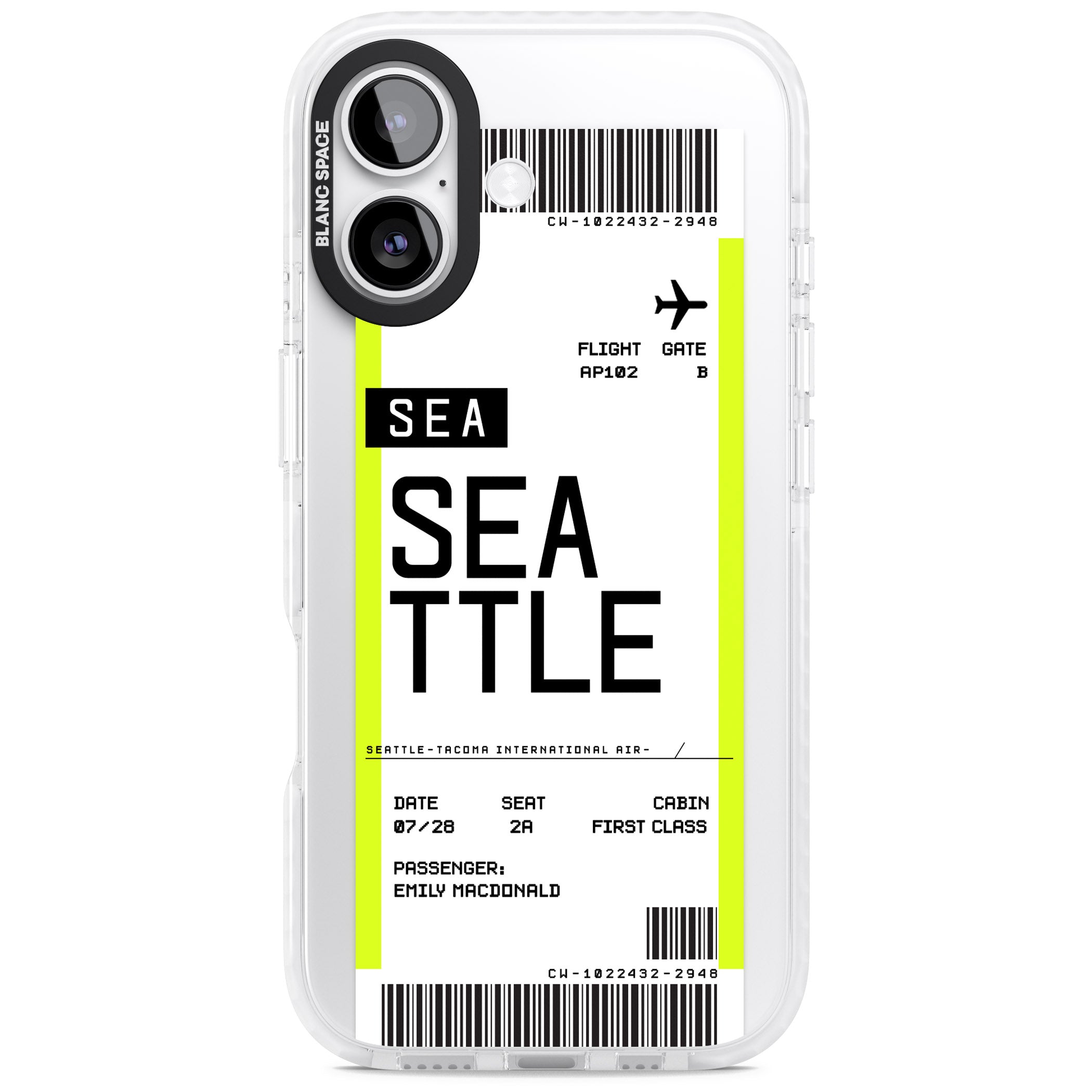 Personalised Seattle Boarding Pass iPhone 17 Impact Clear Phone Case