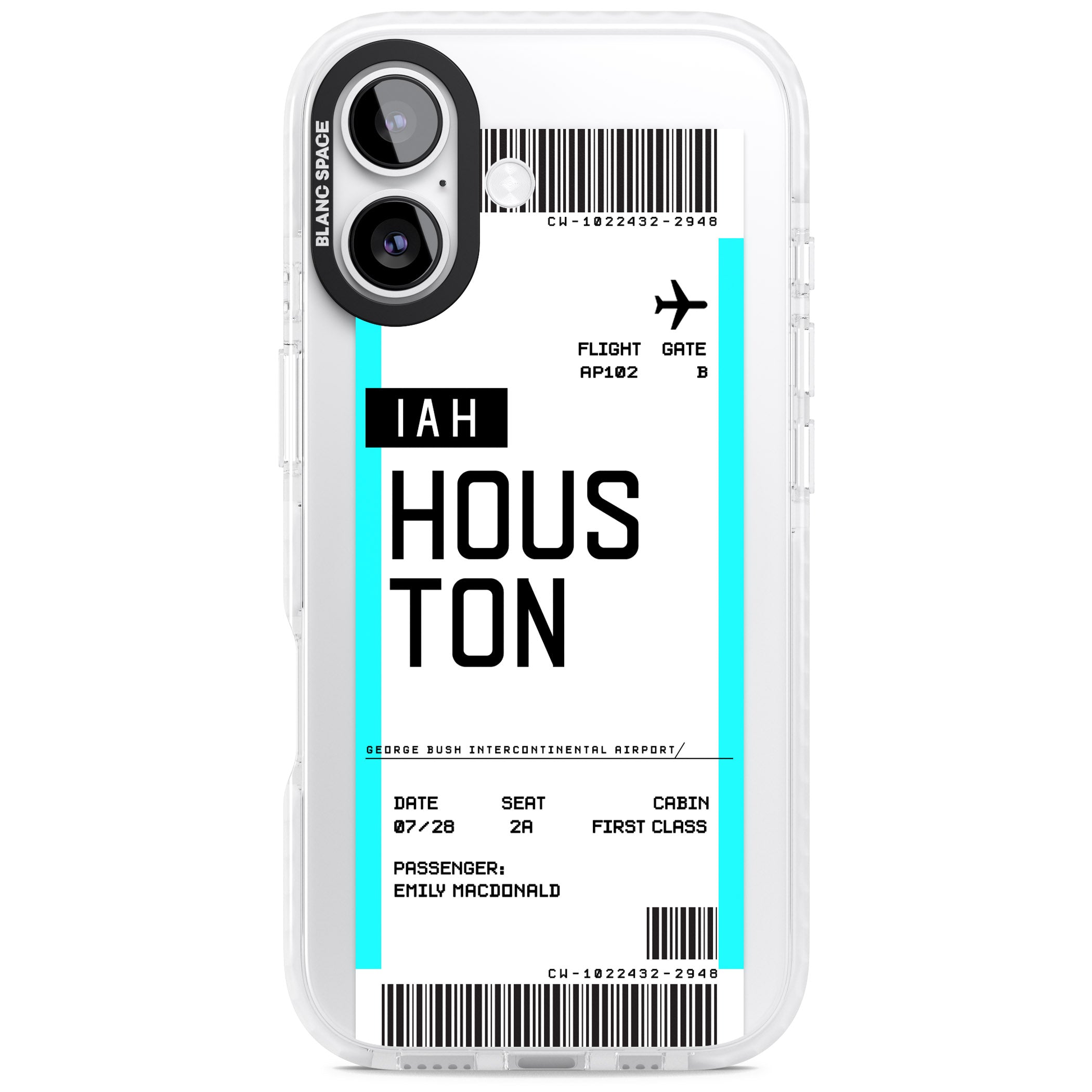 Personalised Houston Boarding Pass iPhone 17 Impact Clear Phone Case