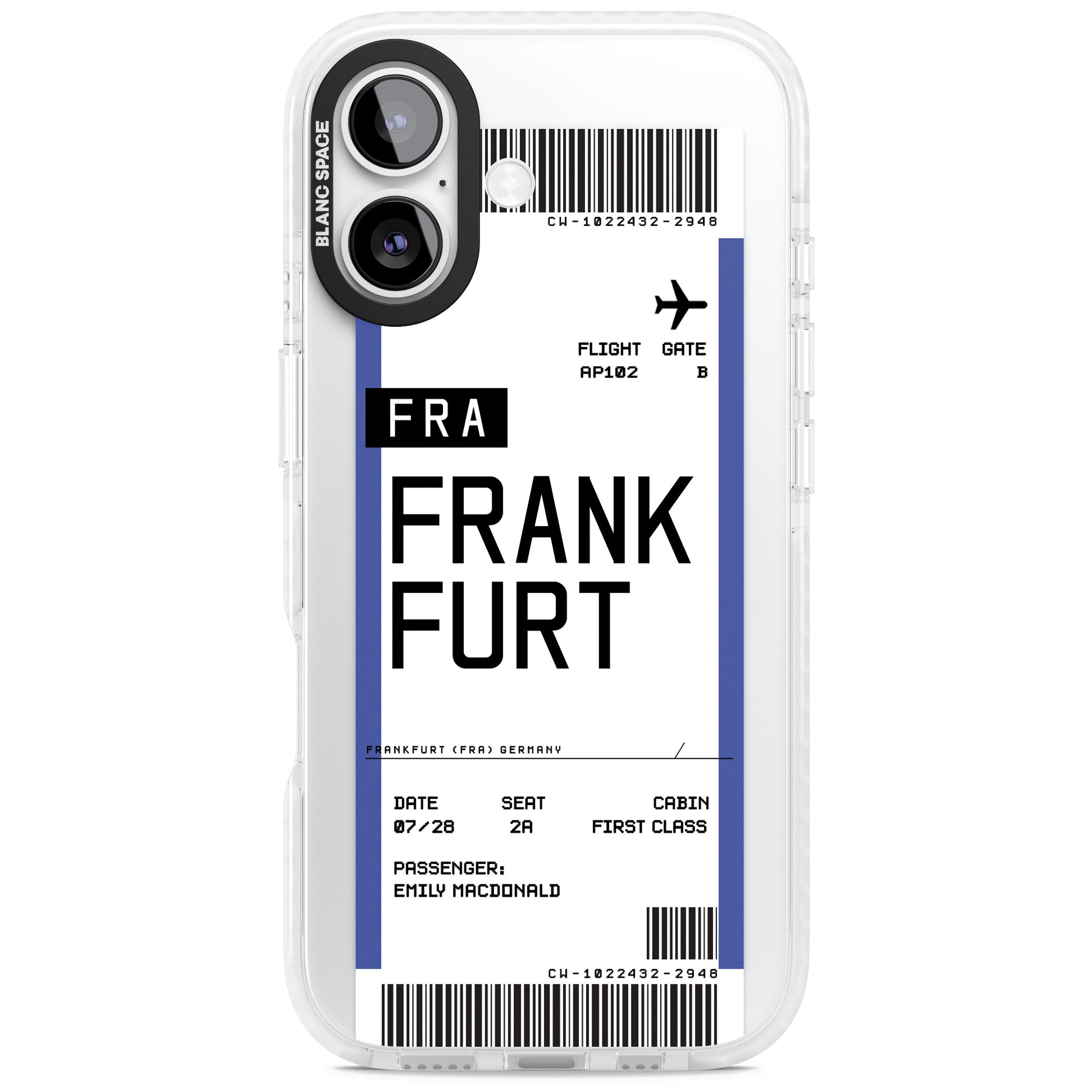 Personalised Frankfurt Boarding Pass iPhone 17 Impact Clear Phone Case