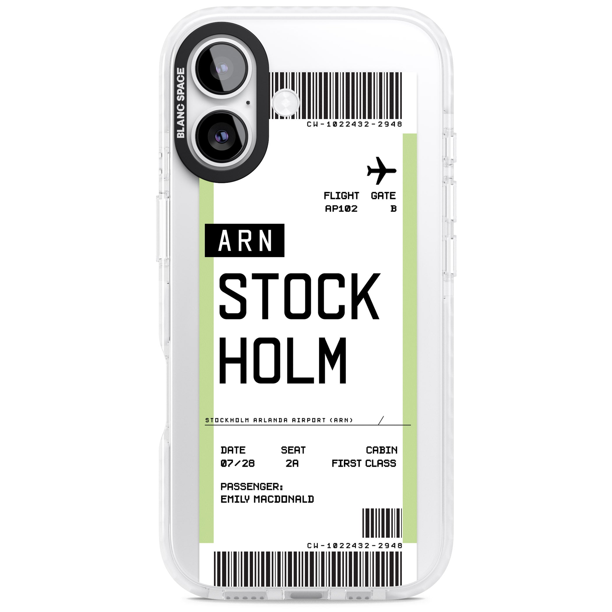 Personalised Stockholm Boarding Pass iPhone 17 Impact Clear Phone Case