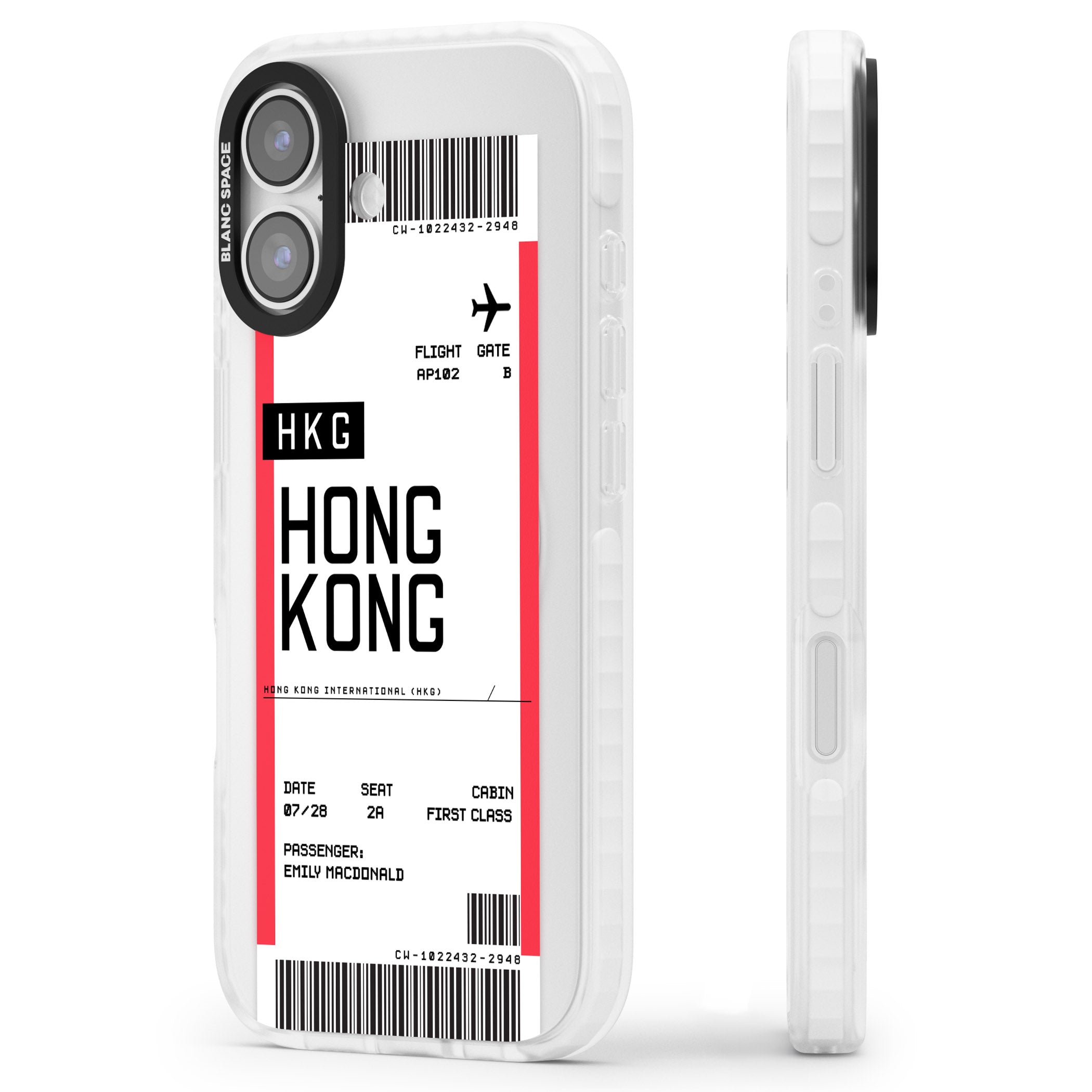Personalised Hong Kong Boarding Pass iPhone 17 Impact Clear Phone Case Side Profile