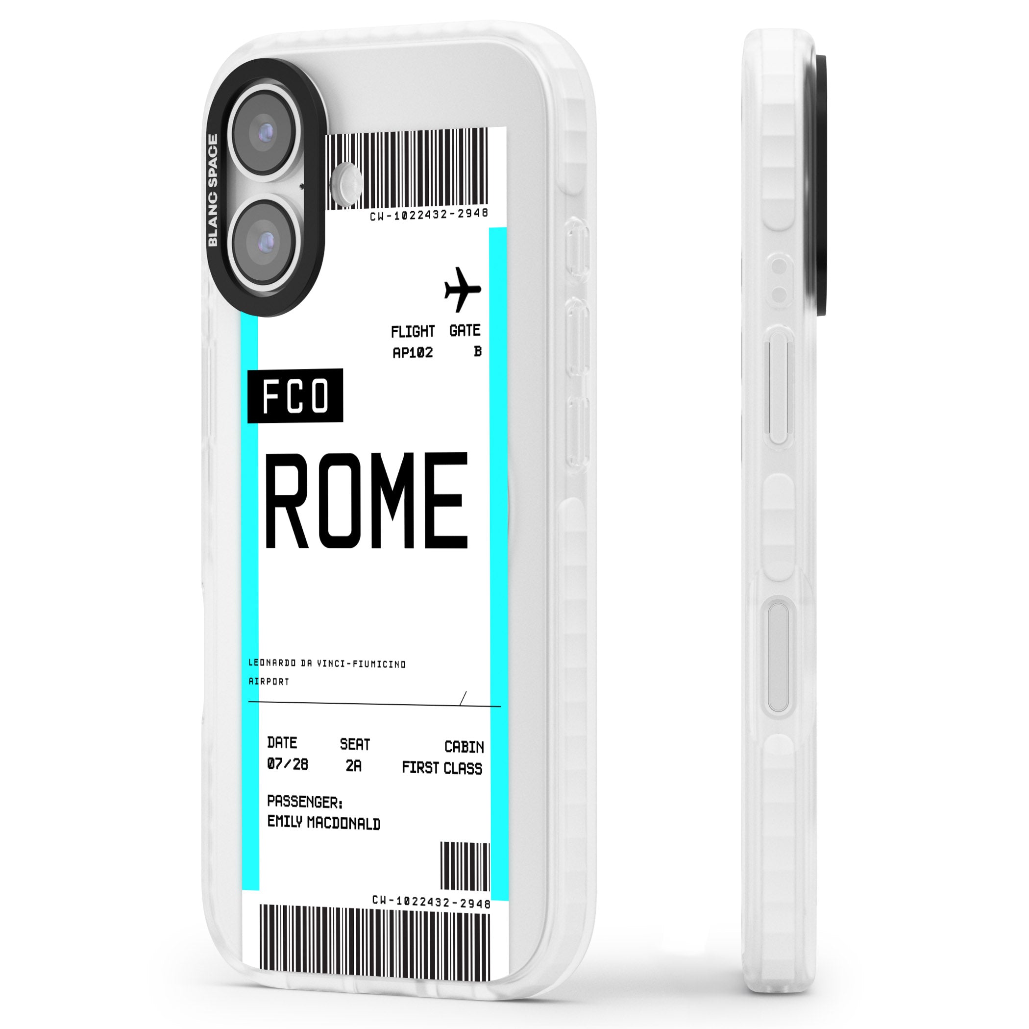 Personalised Rome Boarding Pass iPhone 17 Impact Clear Phone Case Side Profile