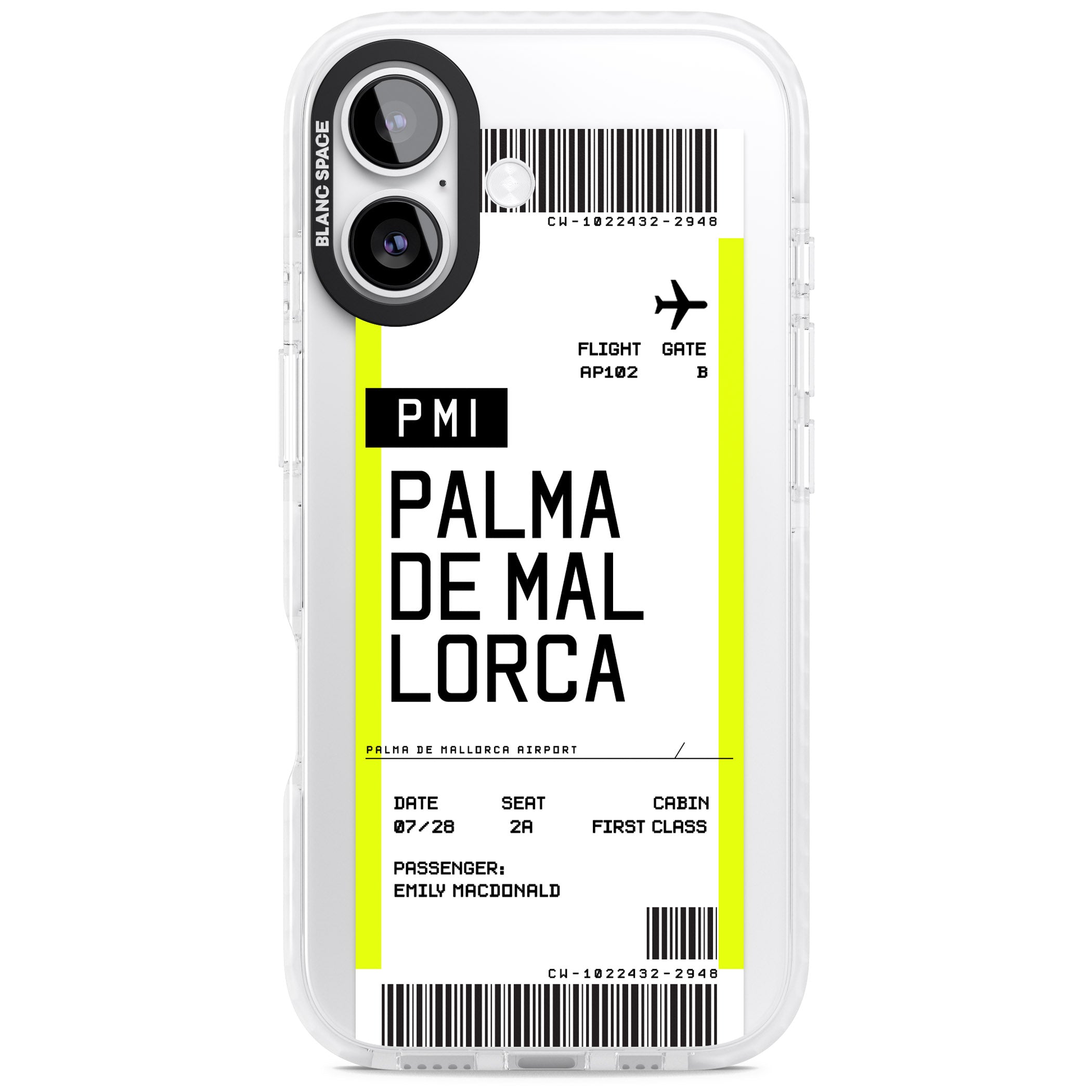 Personalised Palma De Mallorca Boarding Pass iPhone 17 Impact Clear Phone Case