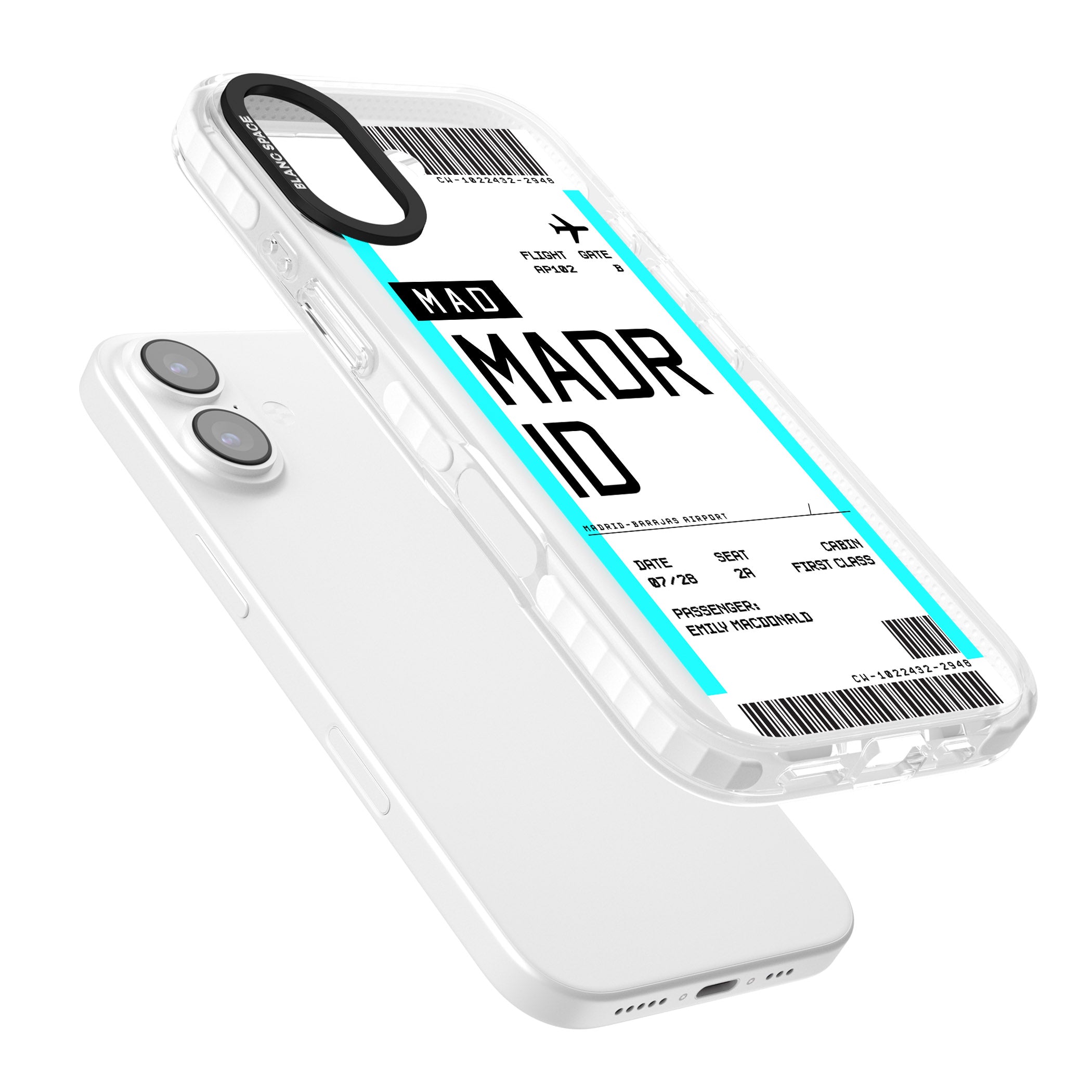 Personalised Madrid Boarding Pass iPhone 17 Impact Clear Phone Case Colours