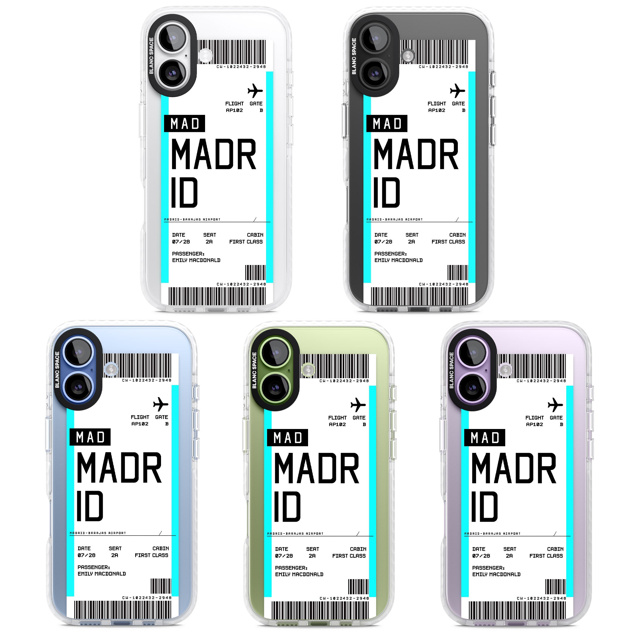Personalised Madrid Boarding Pass iPhone 17 Impact Clear Phone Case APT Impact Protection