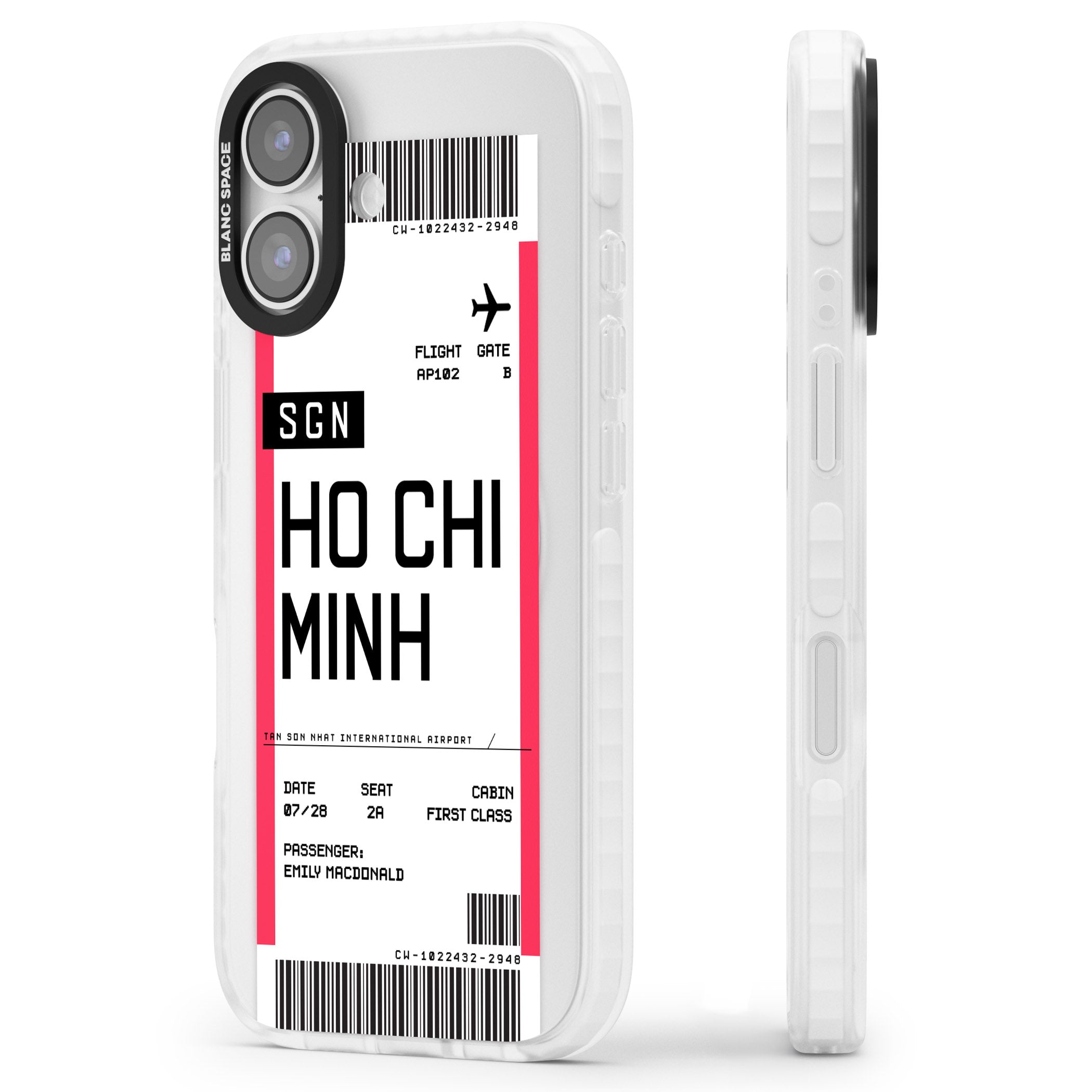 Personalised Ho Chi Minh Boarding Pass iPhone 17 Impact Clear Phone Case Side Profile