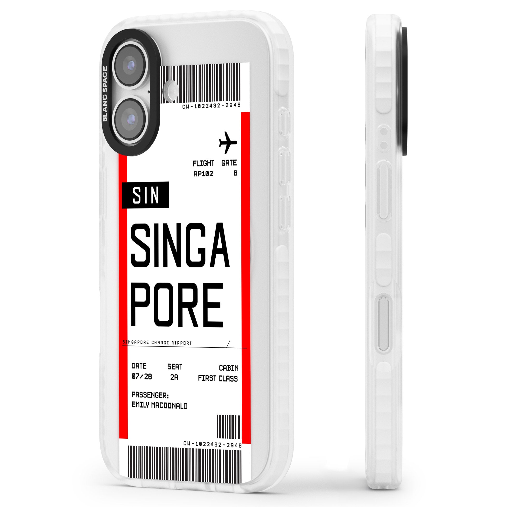 Personalised Singapore Boarding Pass iPhone 17 Impact Clear Phone Case Side Profile