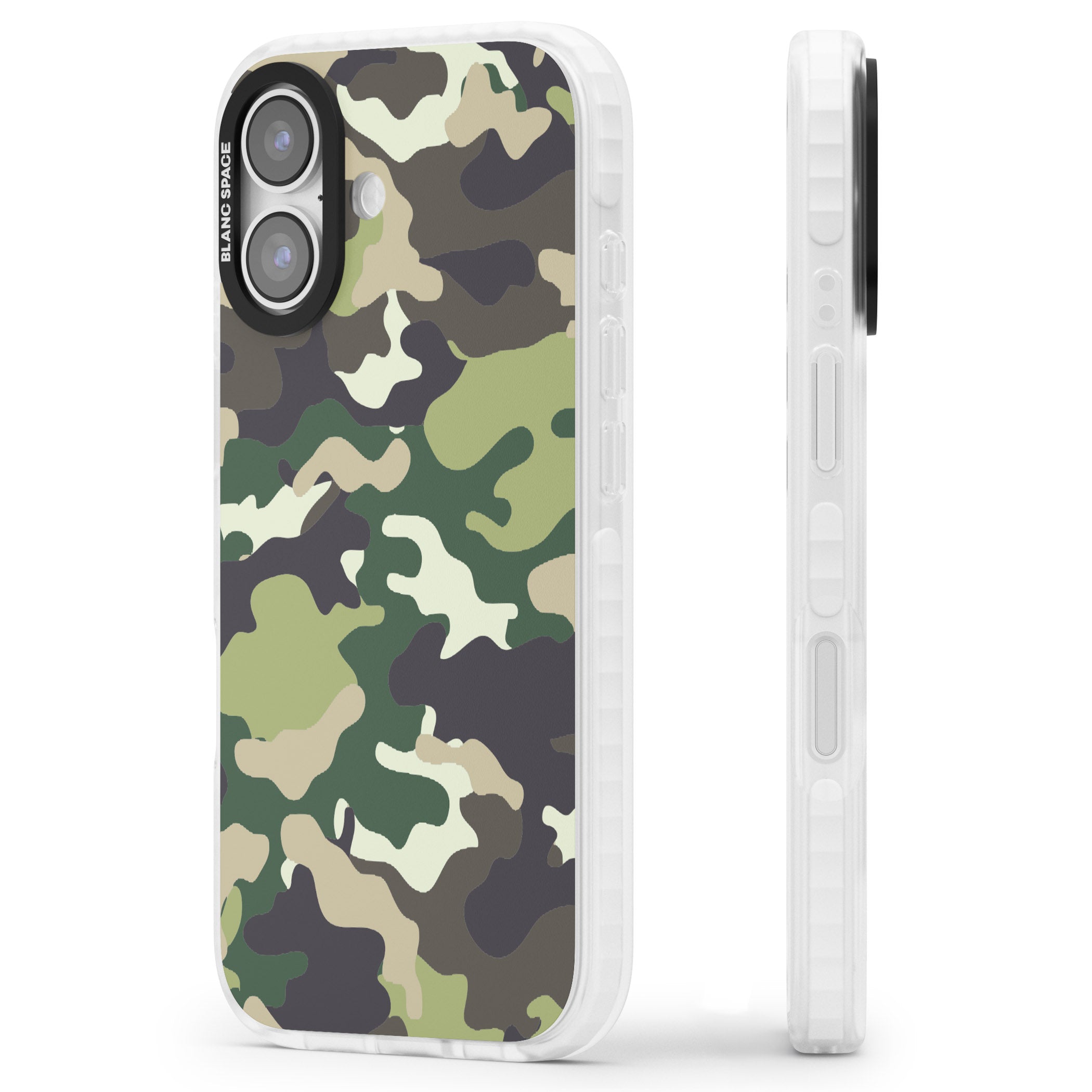 Green Camo iPhone 17 Impact Clear Phone Case Side Profile