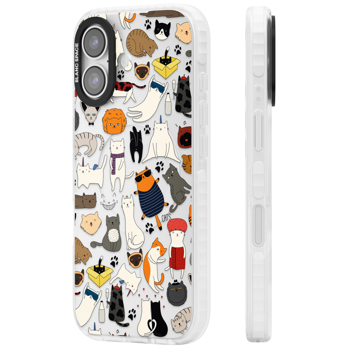 Cartoon Cats iPhone 16 / iPhone 16 Plus / iPhone 17 Impact Clear Phone Case side
