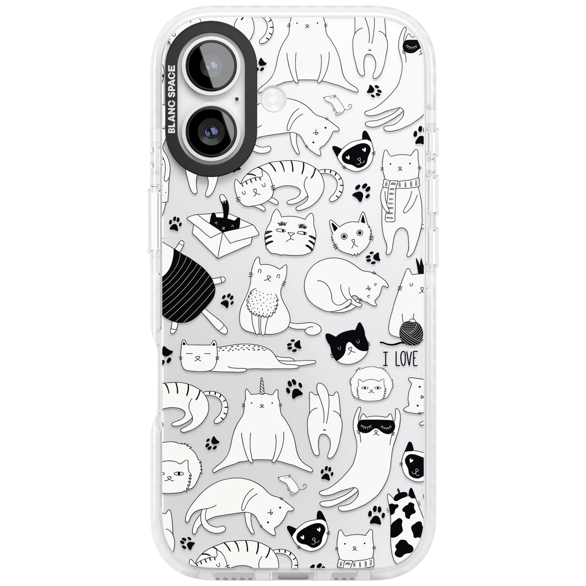 Cartoon Cats (Black & White) iPhone 16 / iPhone 16 Plus / iPhone 17 Impact Clear Phone Case front