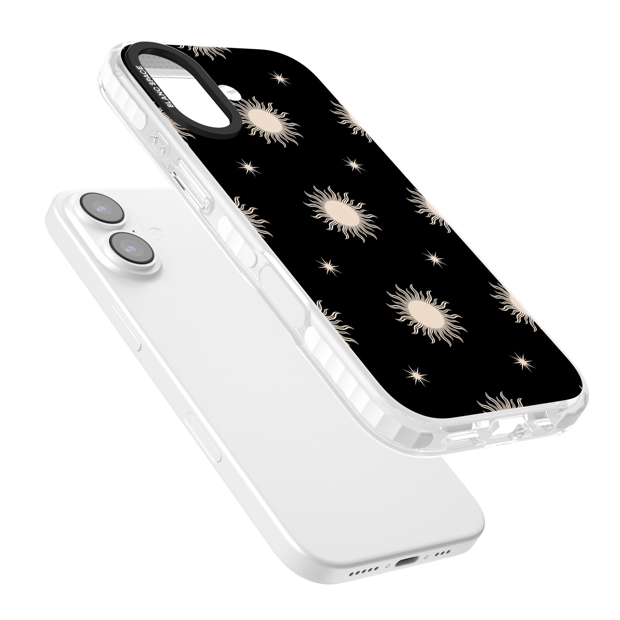 Celestial Patterns Classic Suns (Black) iPhone 17 Impact Clear Phone Case Colours