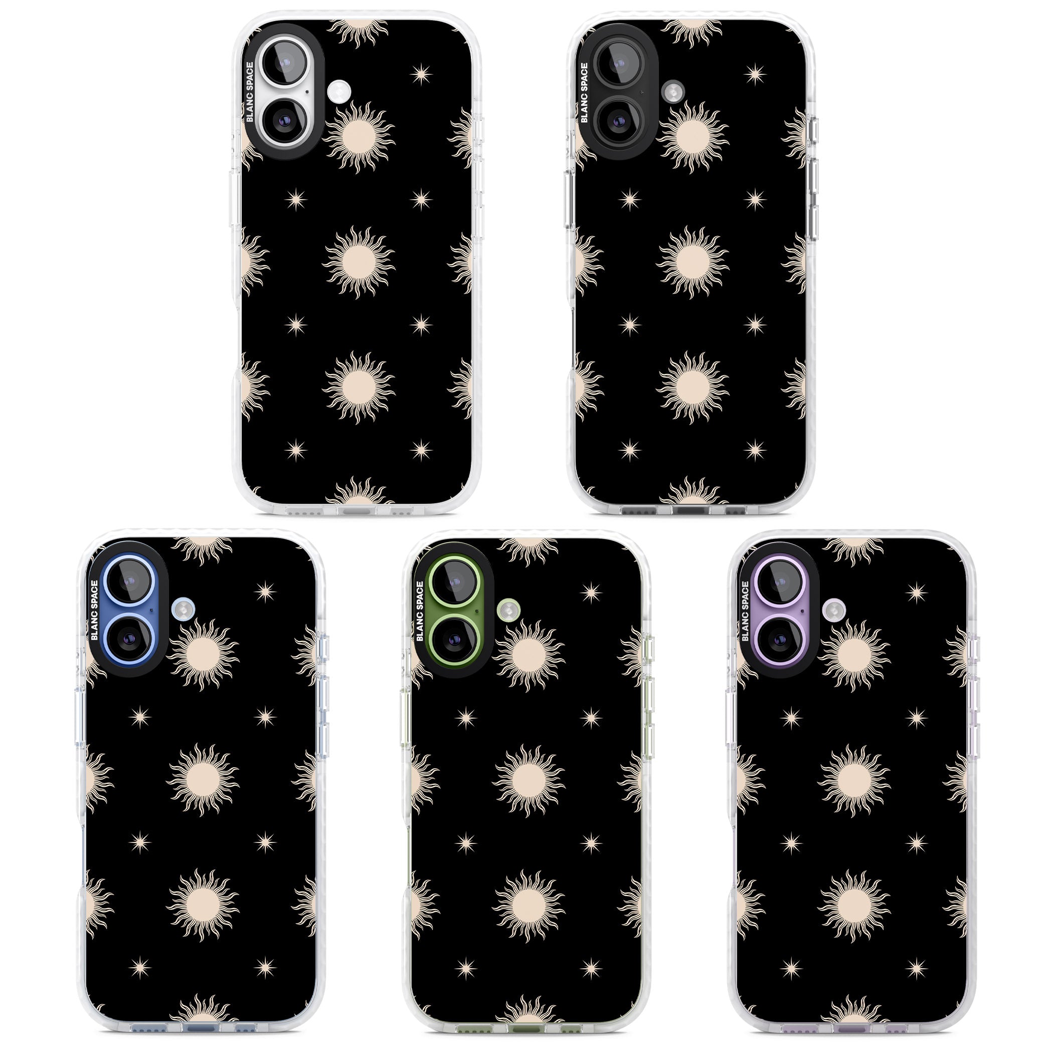 Celestial Patterns Classic Suns (Black) iPhone 17 Impact Clear Phone Case APT Impact Protection