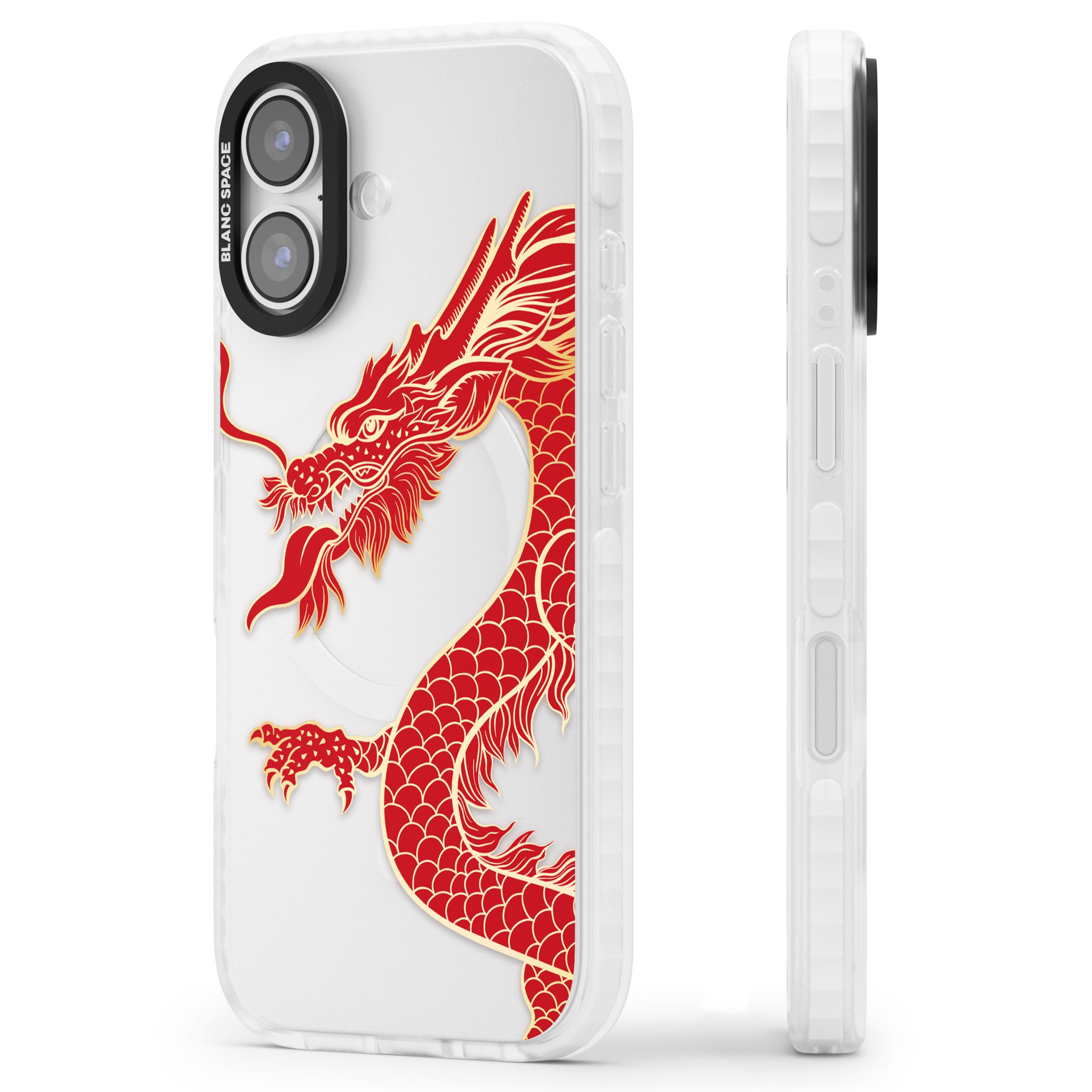 Large Red Dragon iPhone 17 Impact Clear Phone Case Side Profile