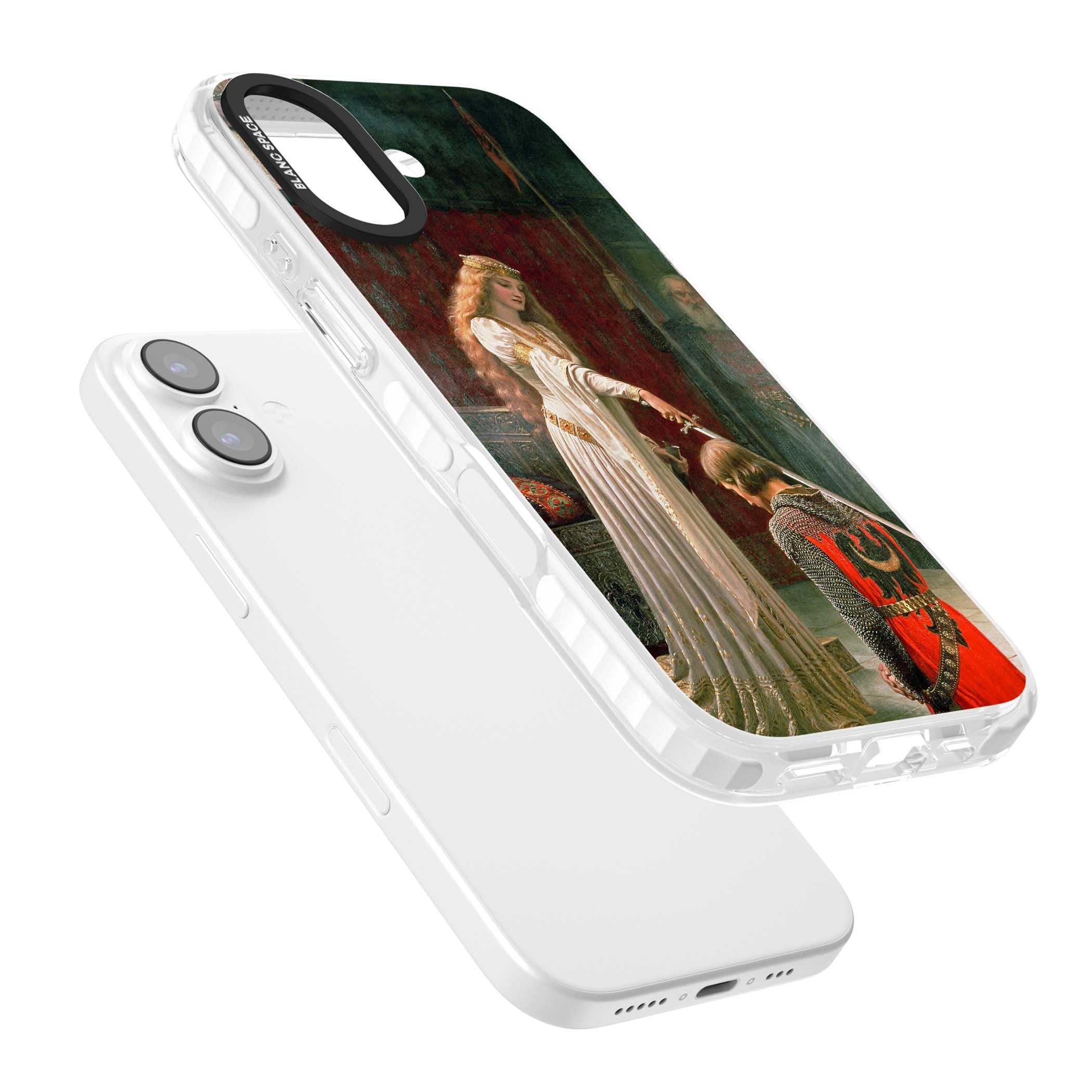 The Accolade renaissance art iPhone case featuring Edmund Blair Leighton's painting of a queen knighting a kneeling knight | Black Impact case for iPhone 17
