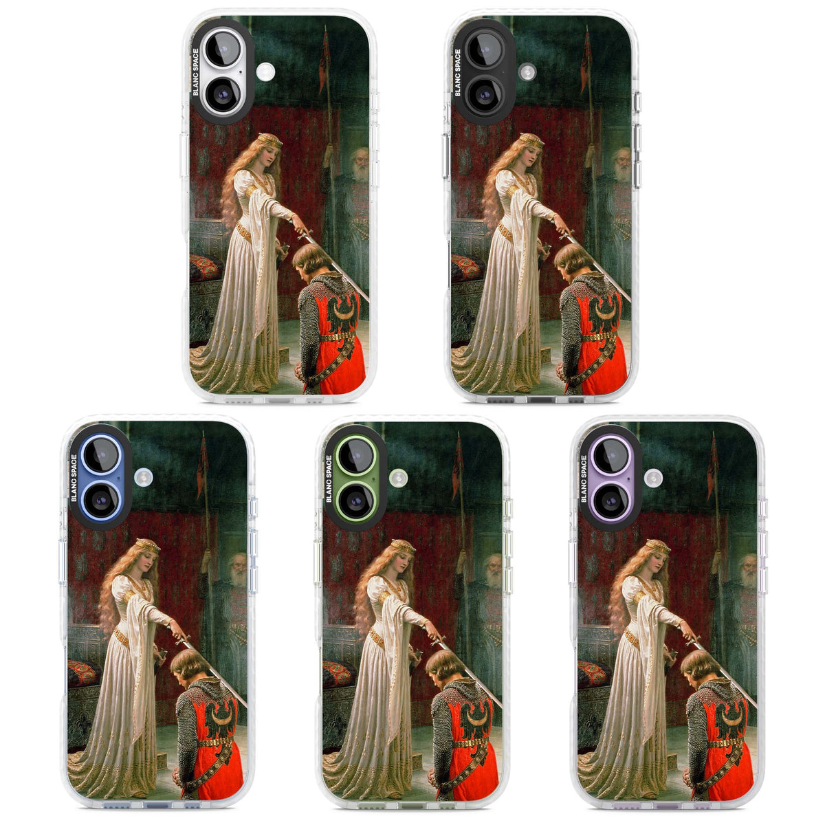 The Accolade renaissance art iPhone case featuring Edmund Blair Leighton's painting of a queen knighting a kneeling knight | Black Impact case for iPhone 17