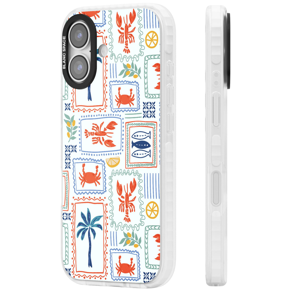 Seaside Stamps iPhone 16 / iPhone 16 Plus / iPhone 17 Impact Clear Phone Case side