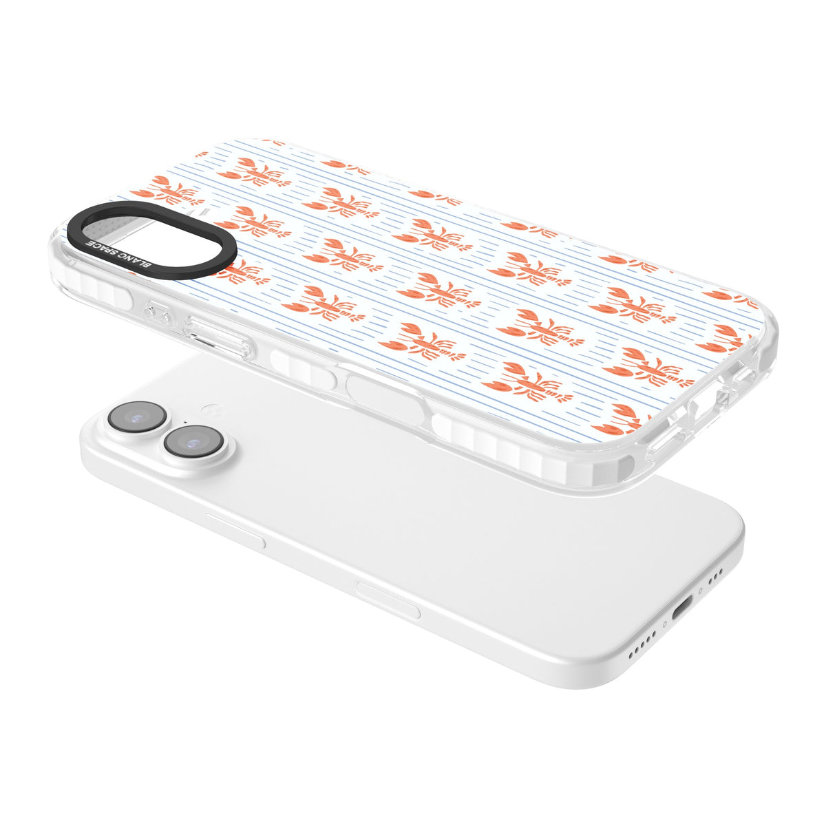 Lobster Stripes iPhone 16 / iPhone 16 Plus / iPhone 17 Impact Clear Phone Case angled