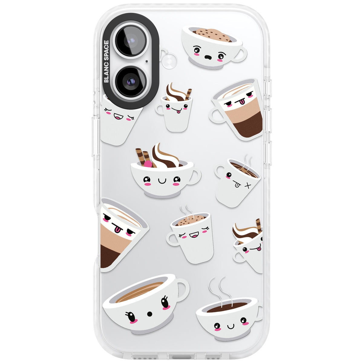 Coffee Faces iPhone 16 / iPhone 16 Plus / iPhone 17 Impact Clear Phone Case front