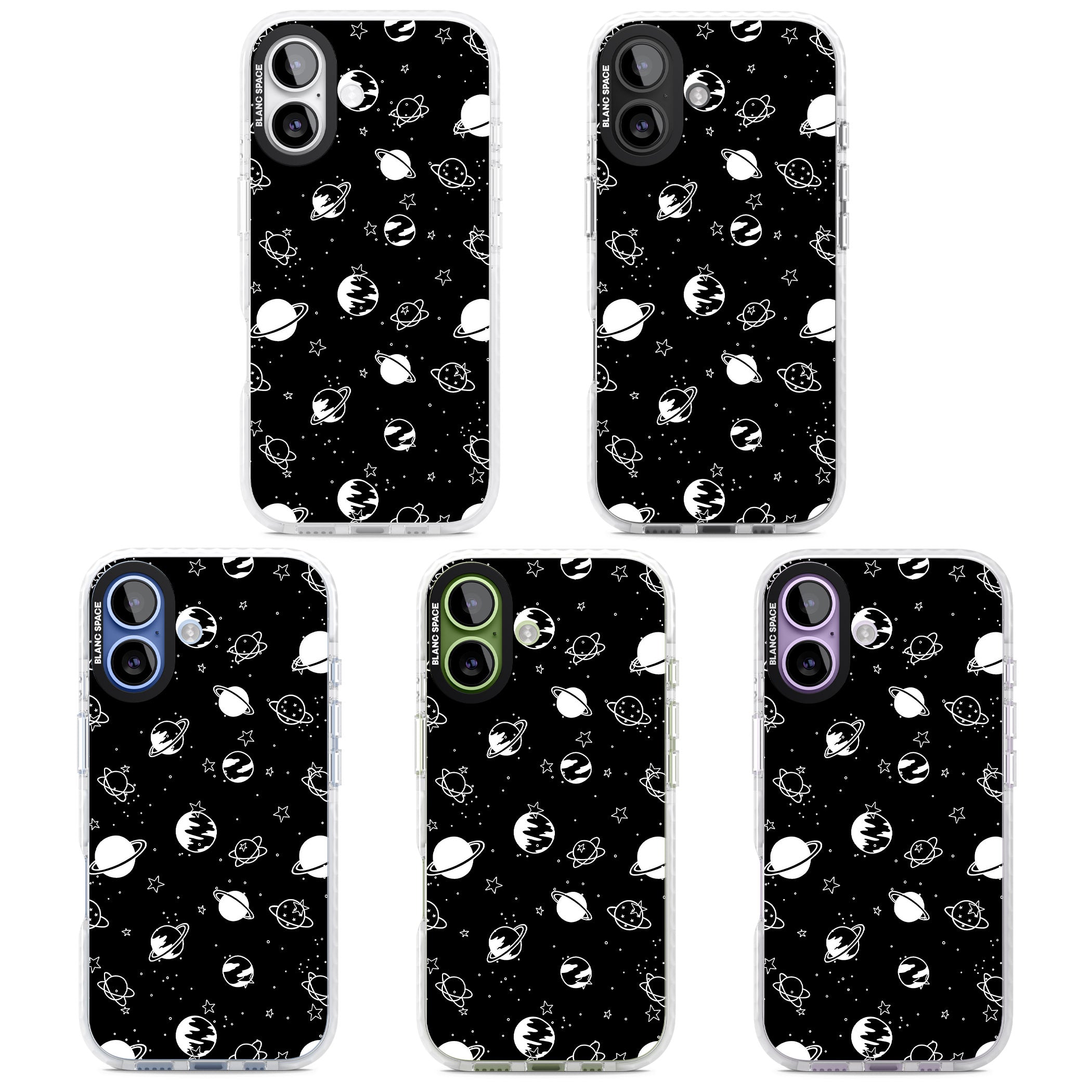 White Planets On Black iPhone 17 Impact Clear Phone Case APT Impact Protection